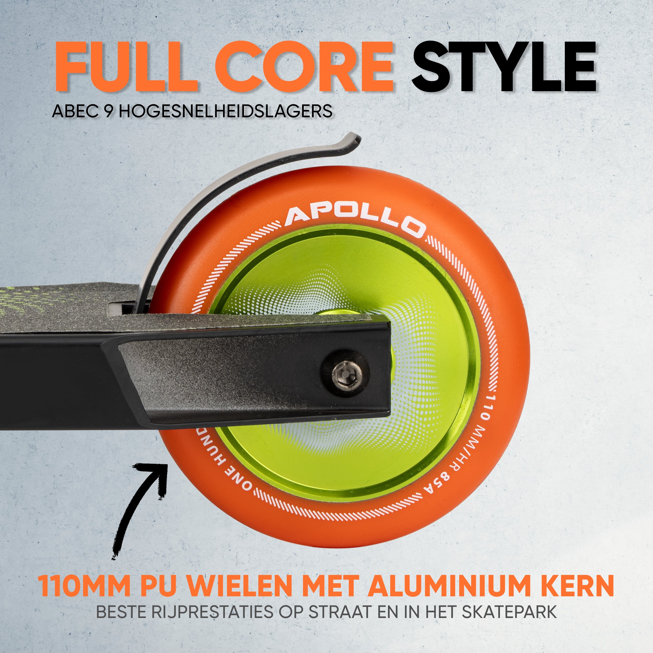 Apollo Stuntstep 'Eagle' - geanodiseerde professionele stuntstep met ABEC9 lagers Zwart Groen Oranje