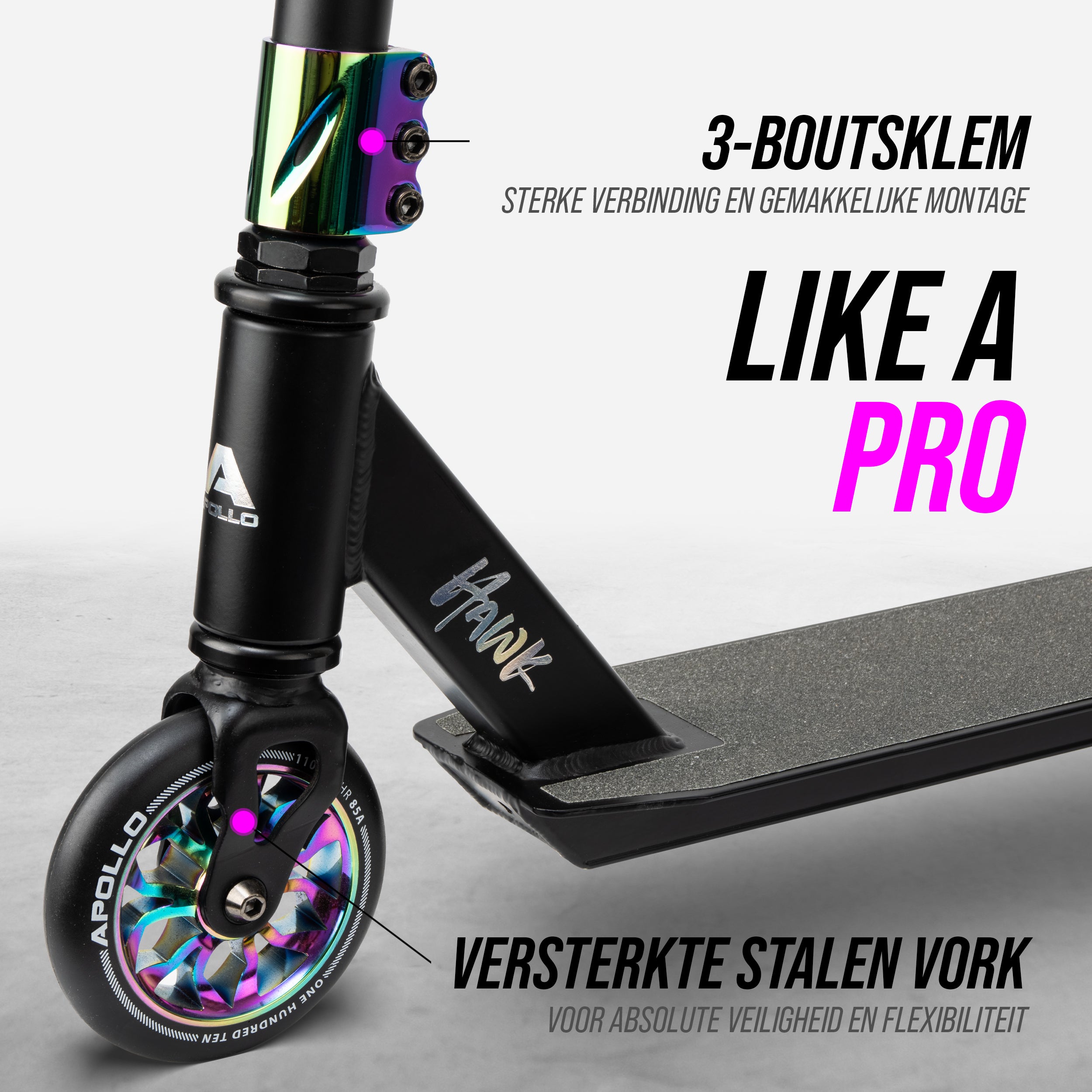 Apollo Apollo Stunt Step "Hawk" - Freestyle Kickstep Black Rainbow