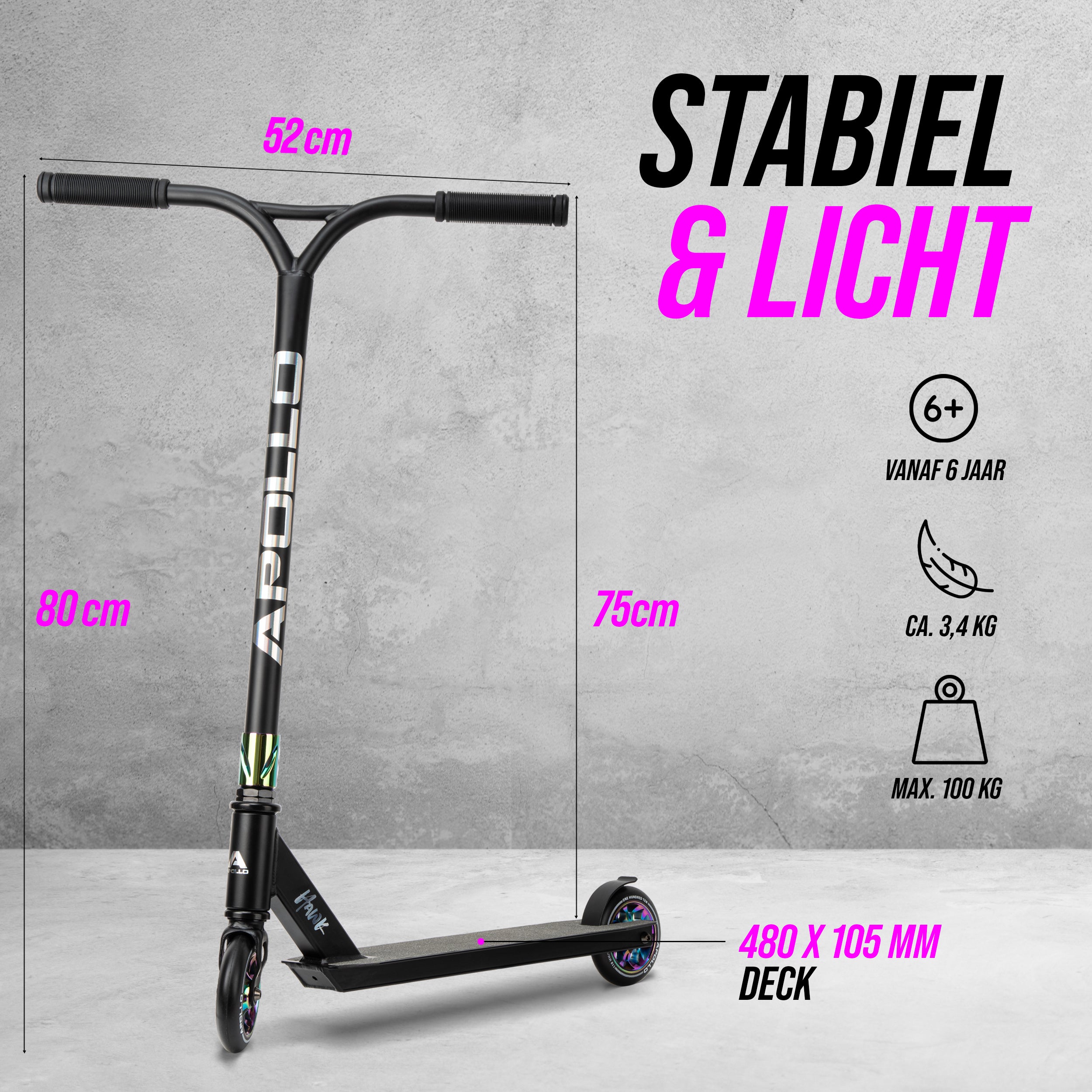 Apollo Apollo Stunt Step "Hawk" - Freestyle Kickstep Black Rainbow