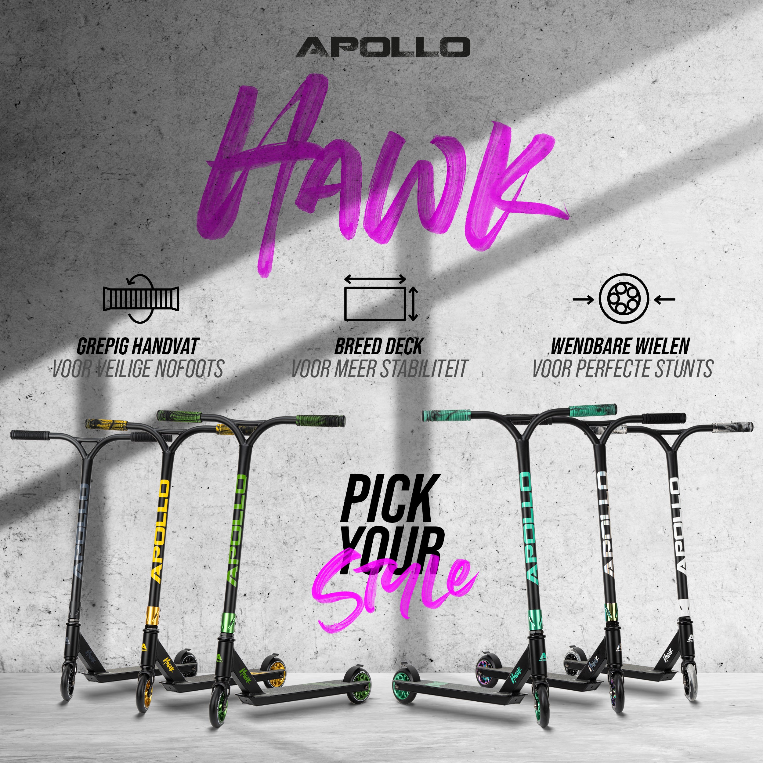 Apollo Apollo Stunt Step "Hawk" - Freestyle Kickstep Black Rainbow