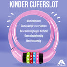 Apollo Fietsslot met cijfers voor kinderen, 10x650 mm, scooterslot, cijferslot Roze