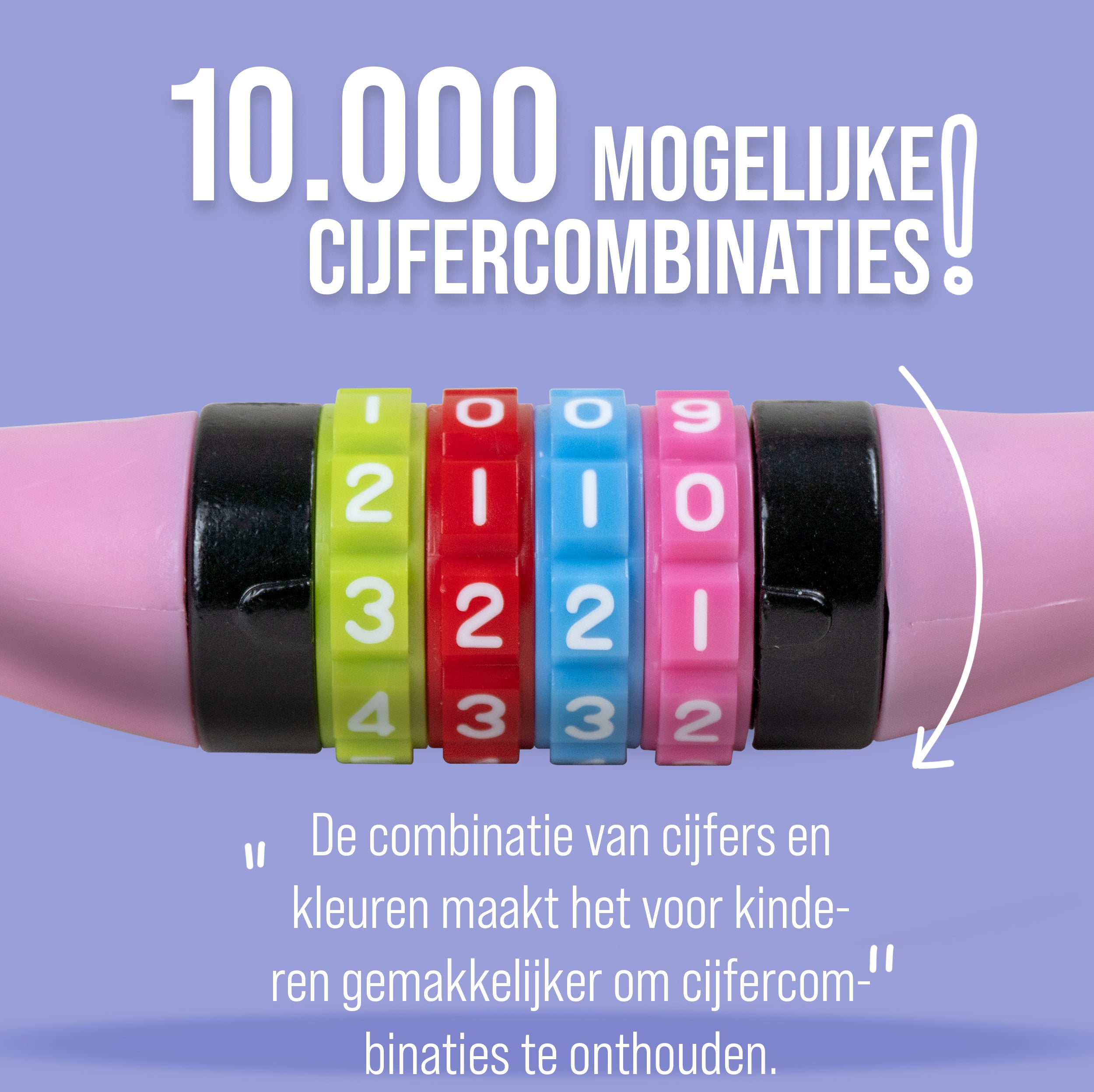 Apollo Fietsslot met cijfers voor kinderen, 10x650 mm, scooterslot, cijferslot Roze