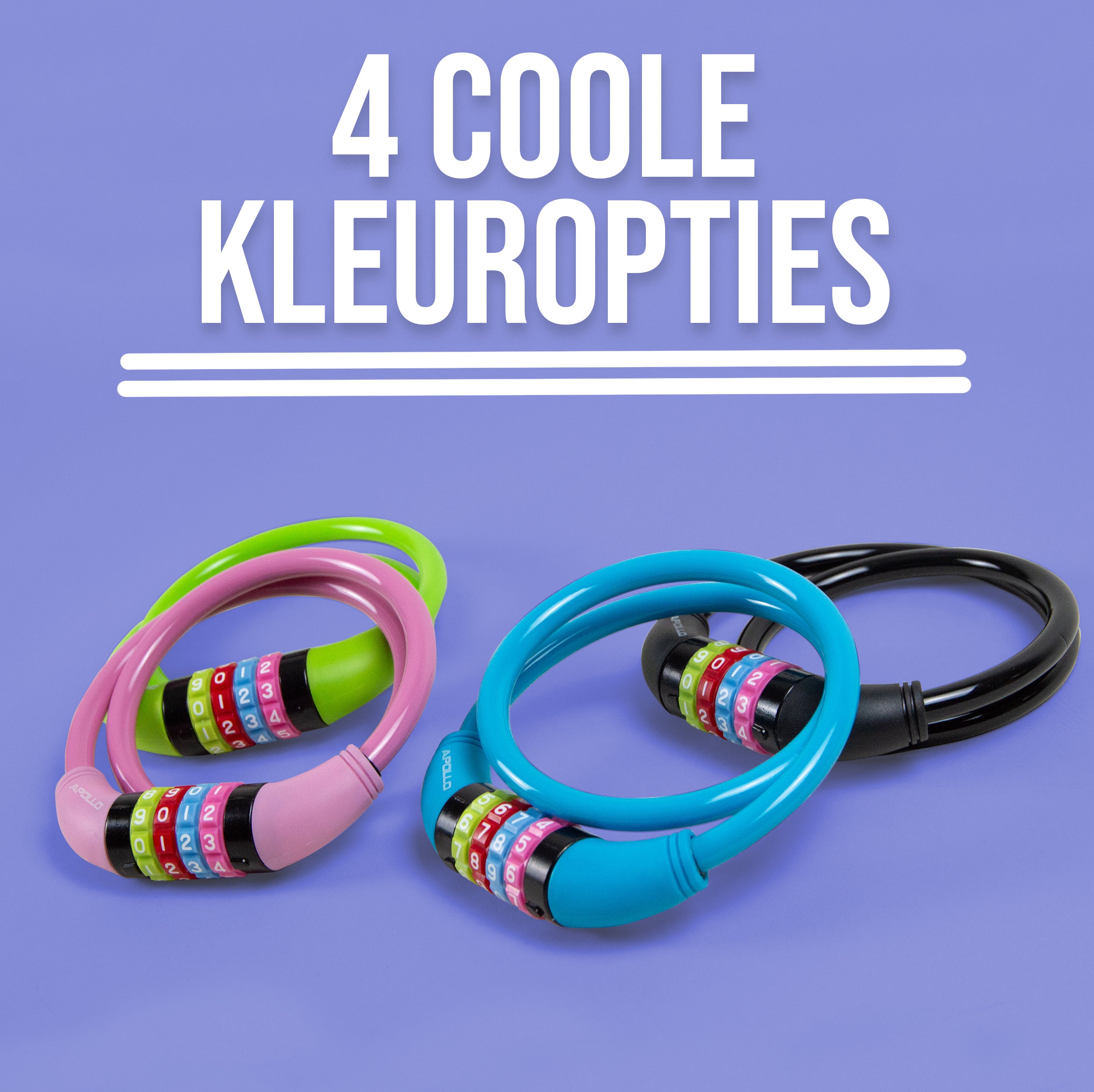 Apollo Fietsslot met cijfers voor kinderen, 10x650 mm, scooterslot, cijferslot Roze