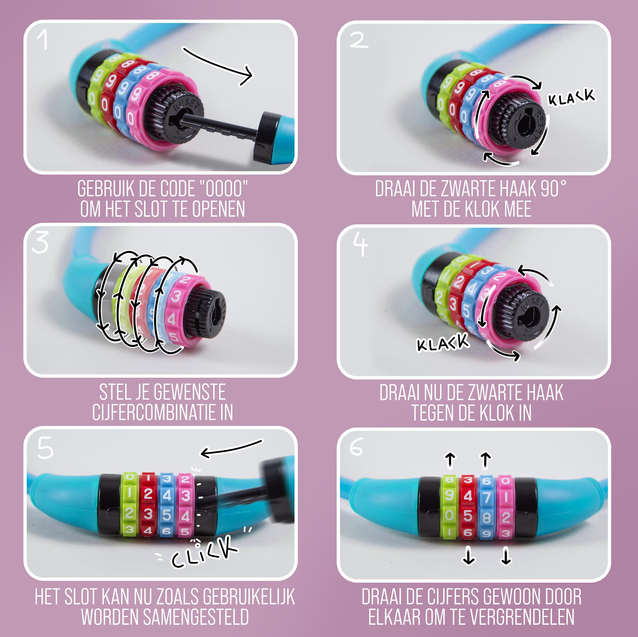 Apollo Fietsslot met cijfers voor kinderen, 10x650 mm, scooterslot, cijferslot Blauw