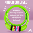Apollo Fietsslot met cijfers voor kinderen, 10x650 mm, scooterslot, cijferslot Groen