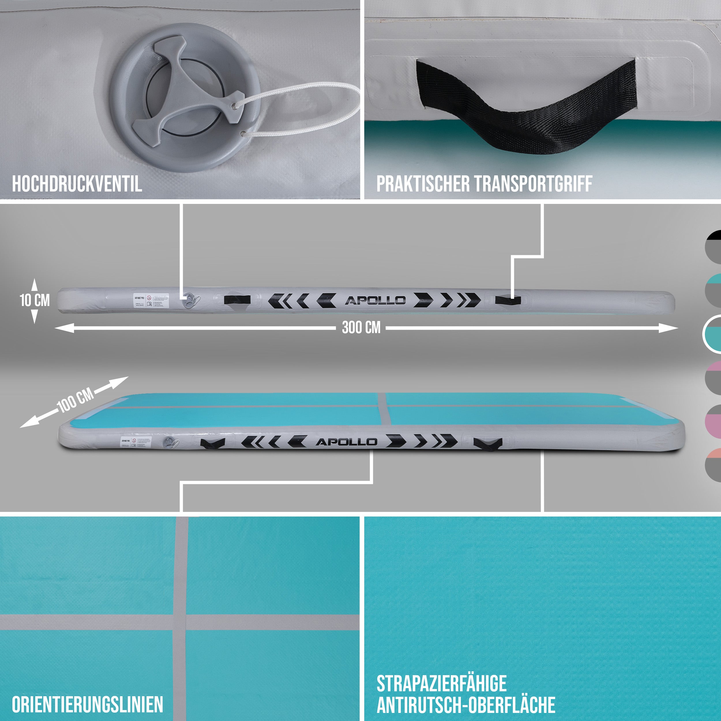 Apollo Air Mat Pro - Air Track Mat Mint - Full Color 300x100x10