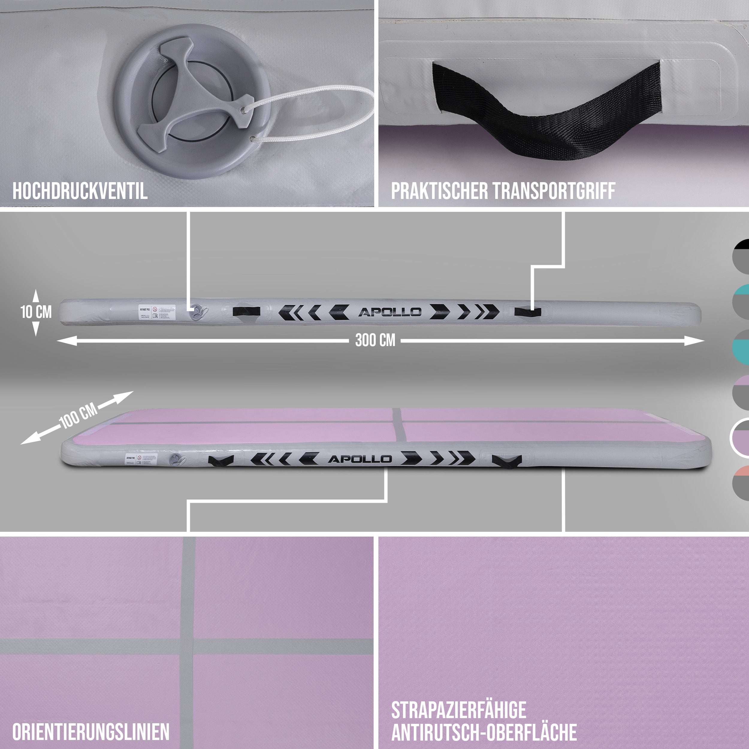 Apollo Air Mat Pro - Air Track Mat Pink - Full Color 300x100x10