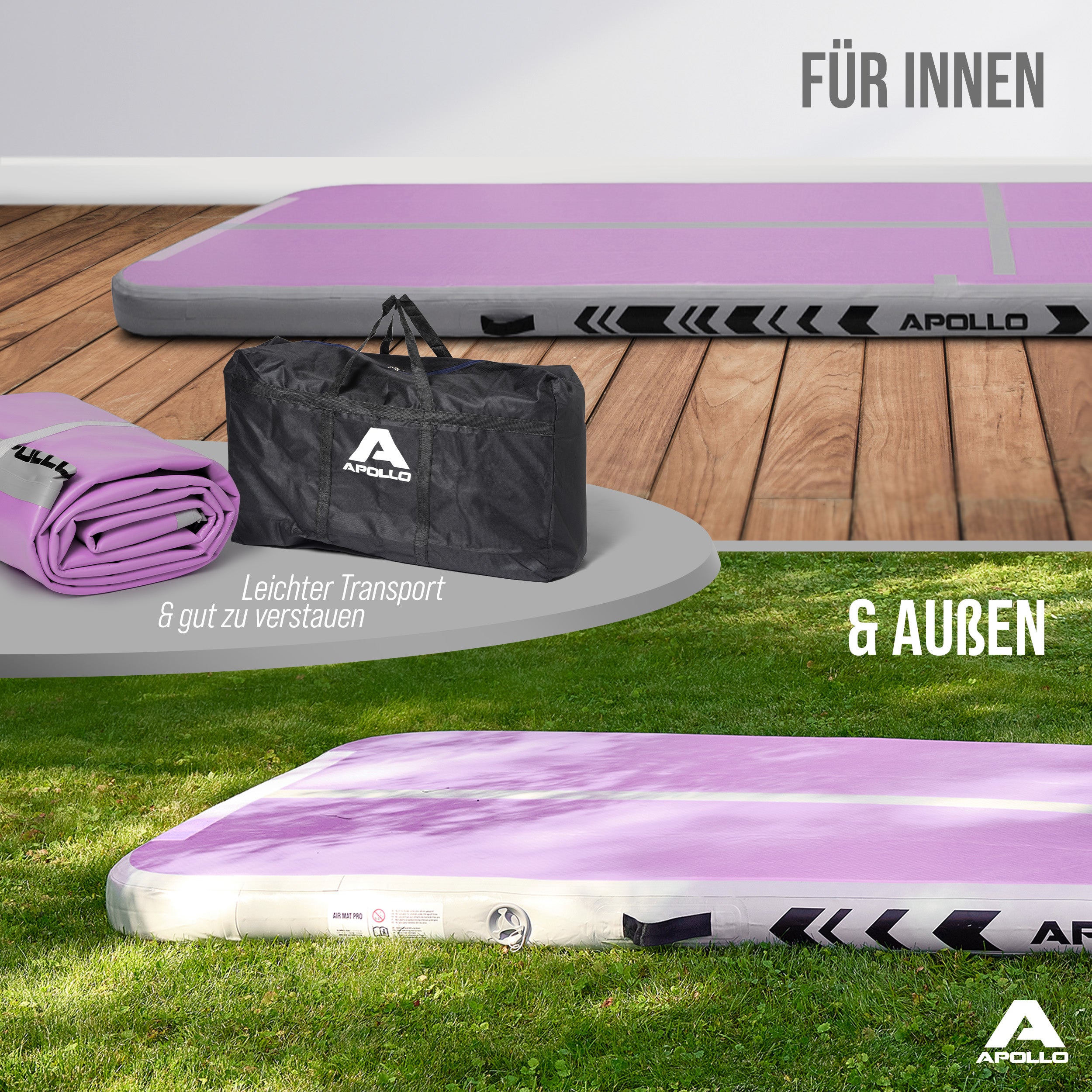 Apollo Air Mat Pro - Air Track Mat Pink - Full Color 300x100x10