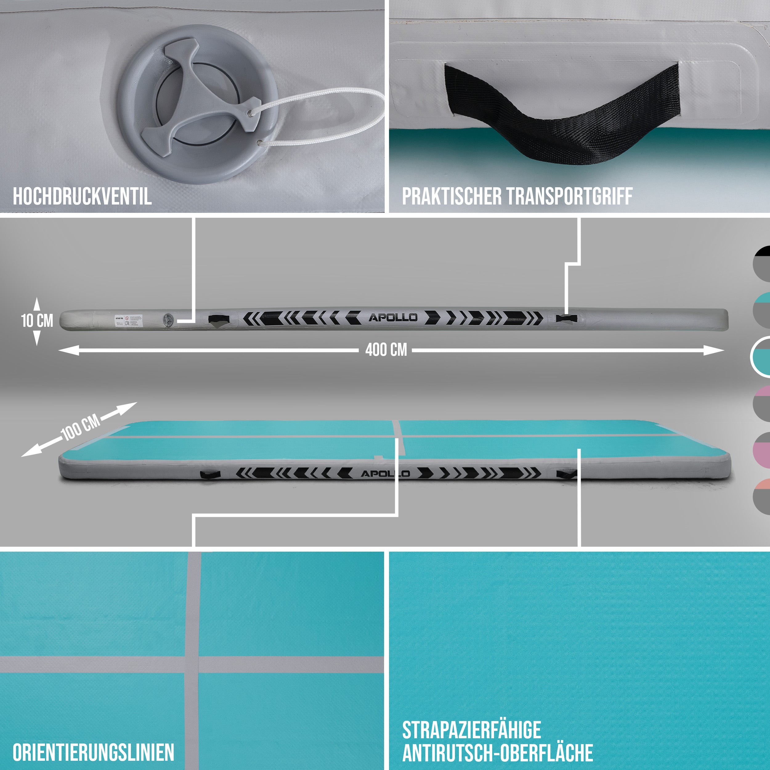 Apollo Air Mat Pro - Air Track Mat Mint - Full Color 400x100x10