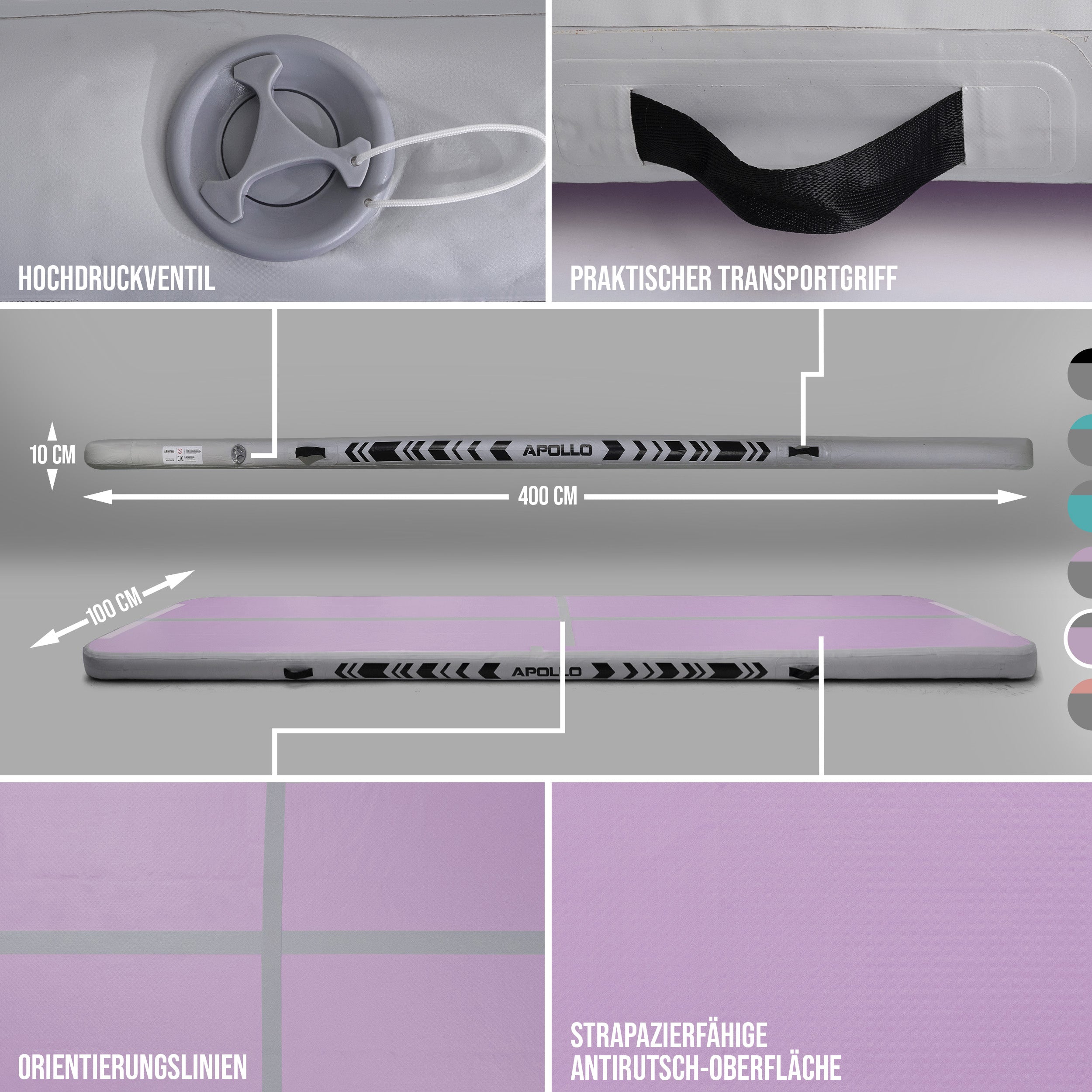 Apollo Air Mat Pro - Air Track Mat Pink - Full Color 400x100x10