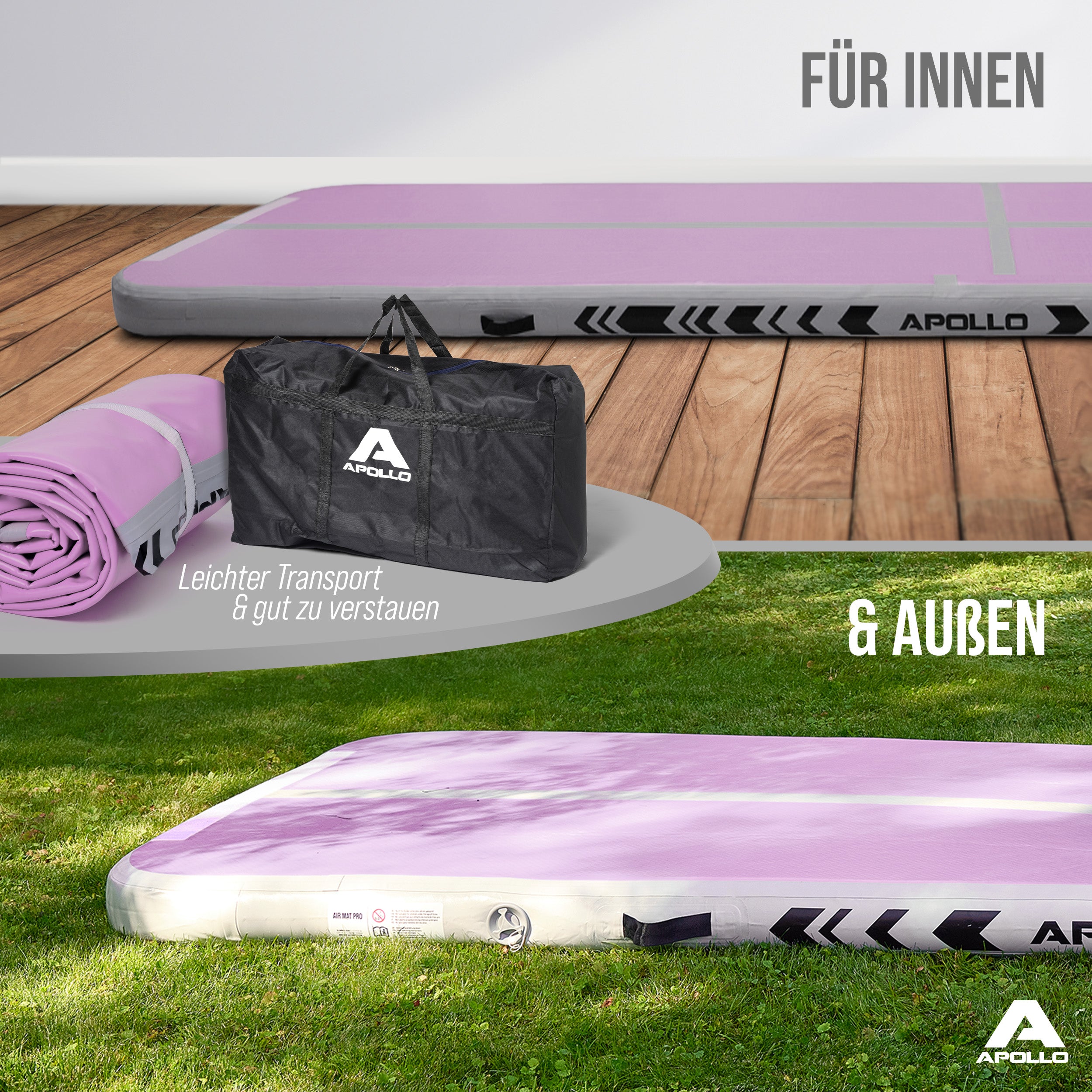 Apollo Air Mat Pro - Air Track Mat Pink - Full Color 400x100x10