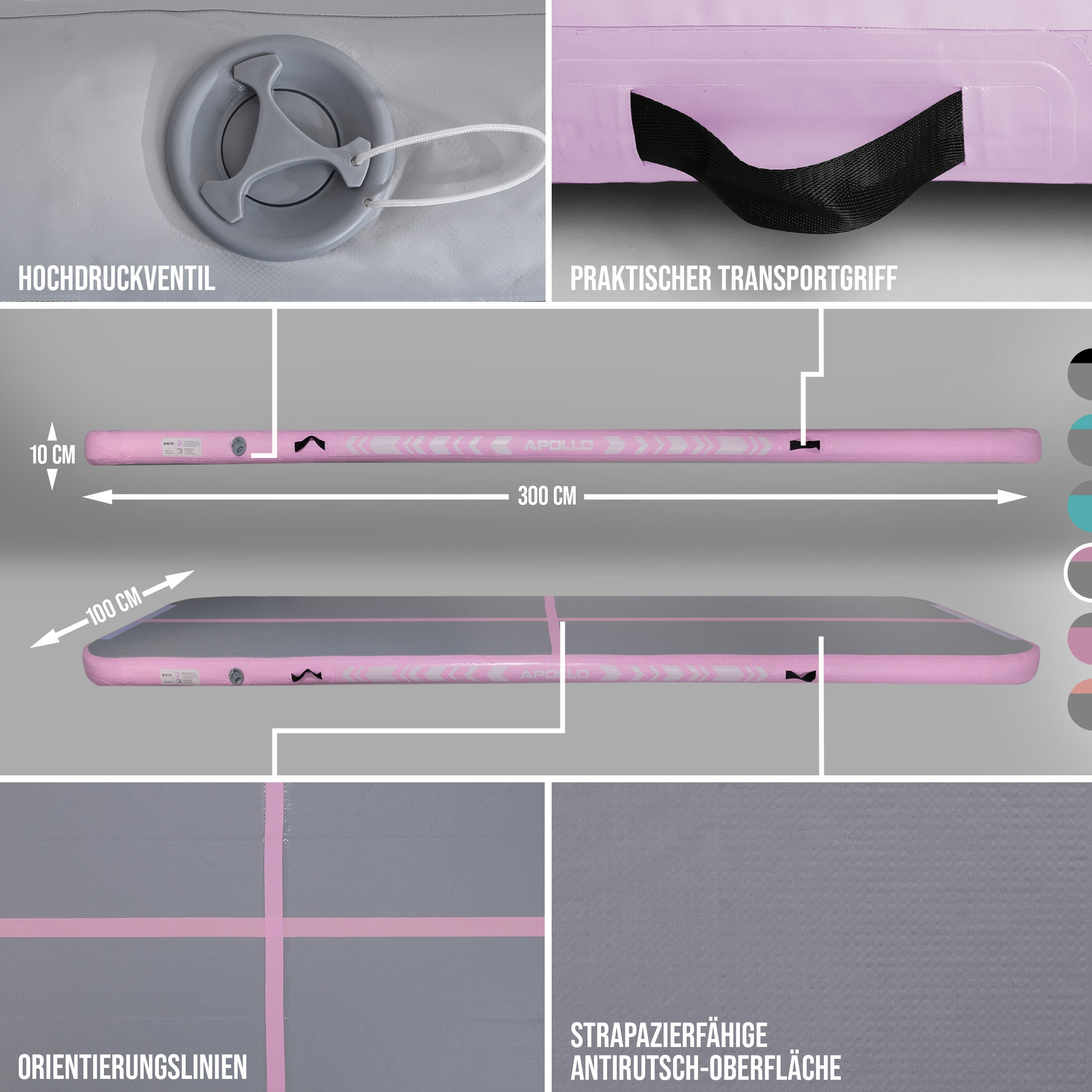 Apollo Air Mat Pro - Air Track Mat Pink 300x100x10