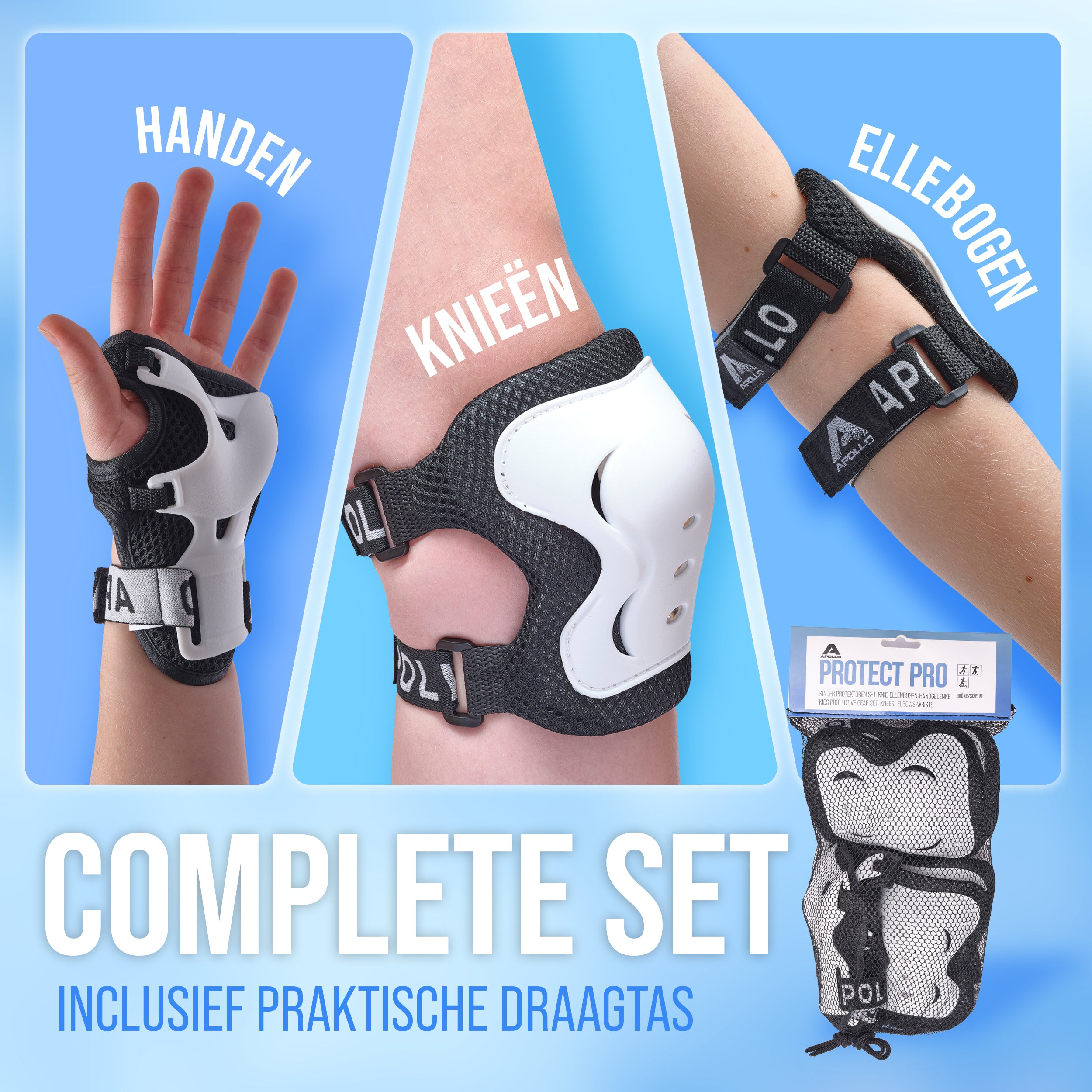 Apollo Apollo Beschermerset voor Kinderen, knie- en elleboogbeschermers Black White