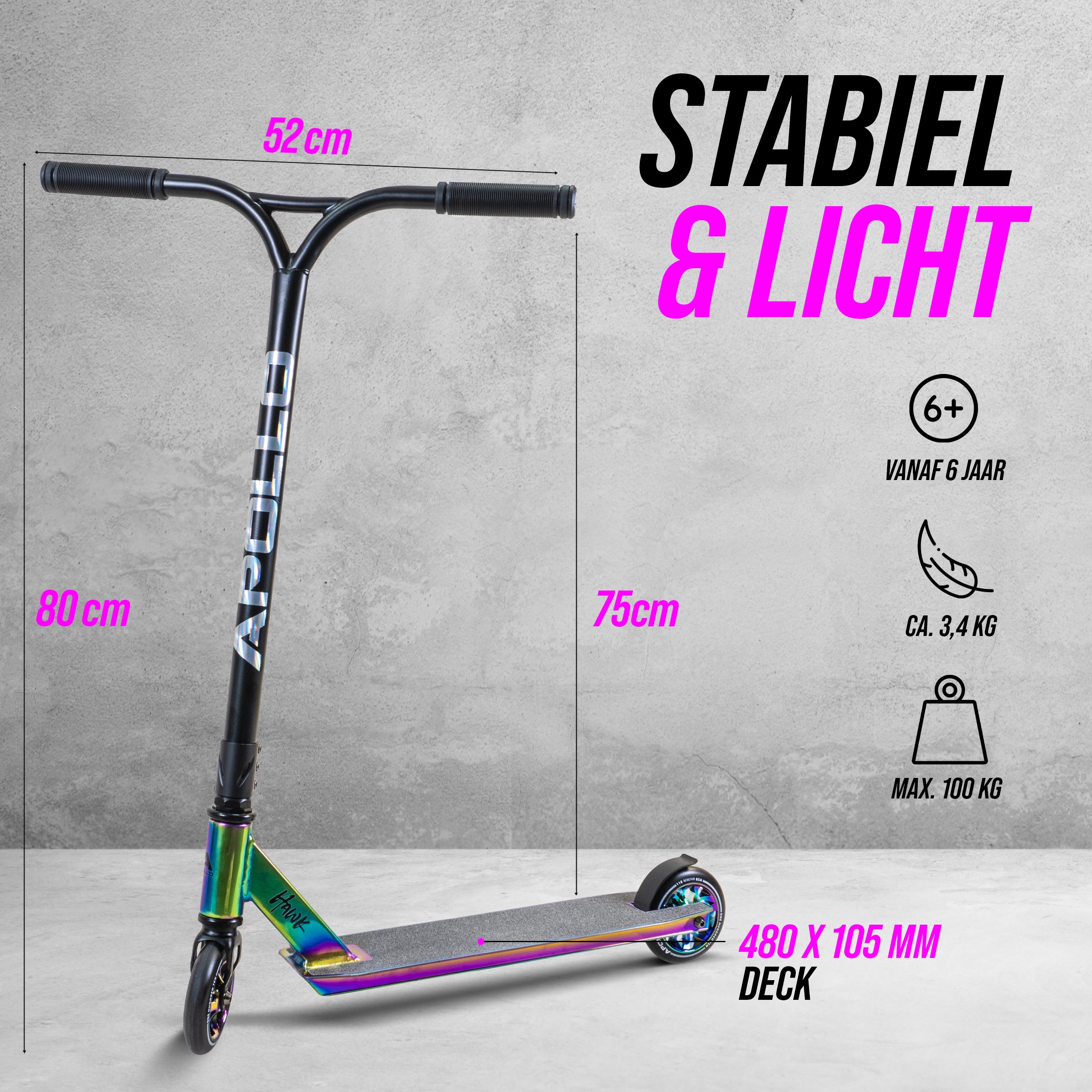 Apollo Apollo Stunt Step "Hawk" - Freestyle Kickstep Full-Rainbow