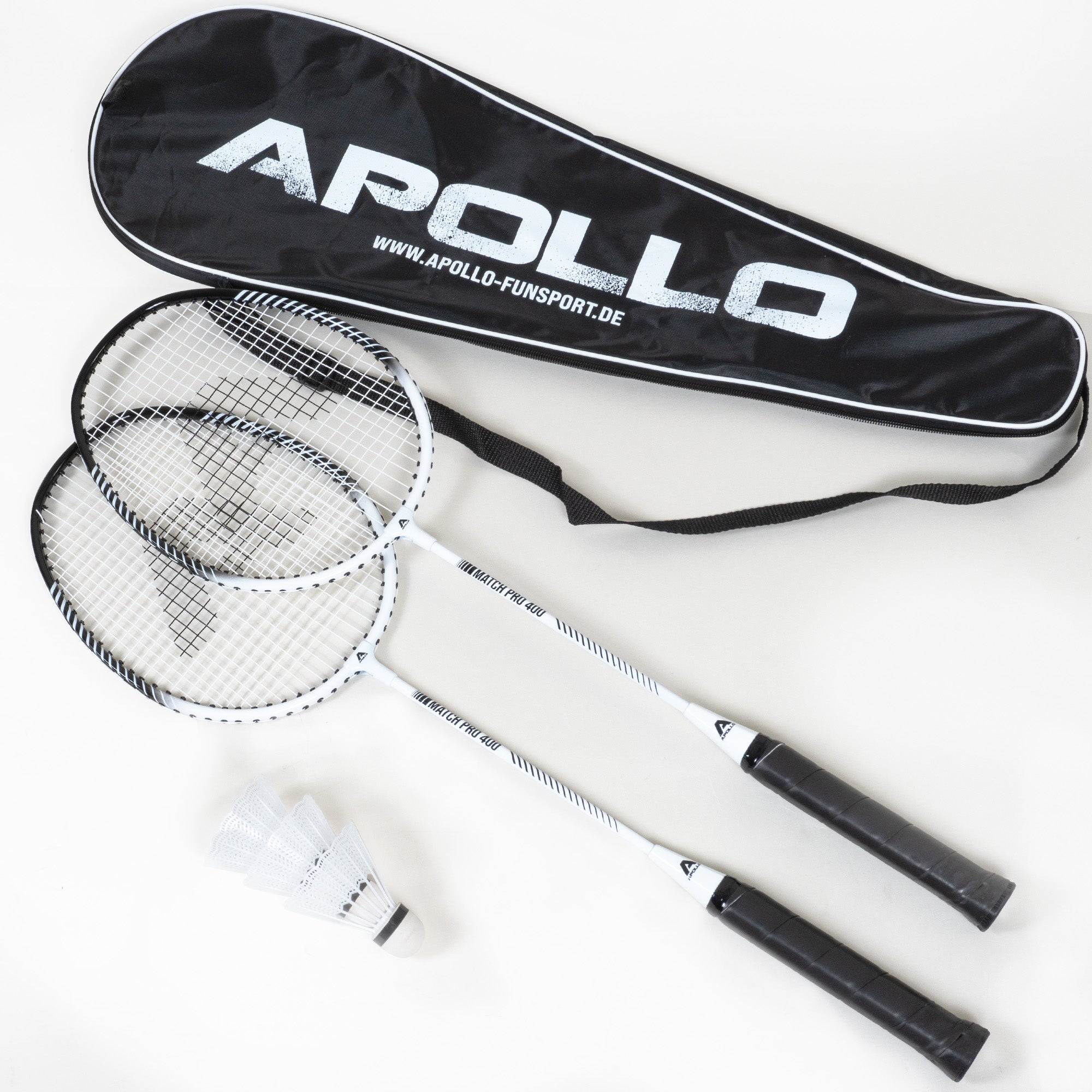 Apollo Badmintonset Match Pro 400 - Badmintonracket voor kinderen en volwassenen Wit Zwart