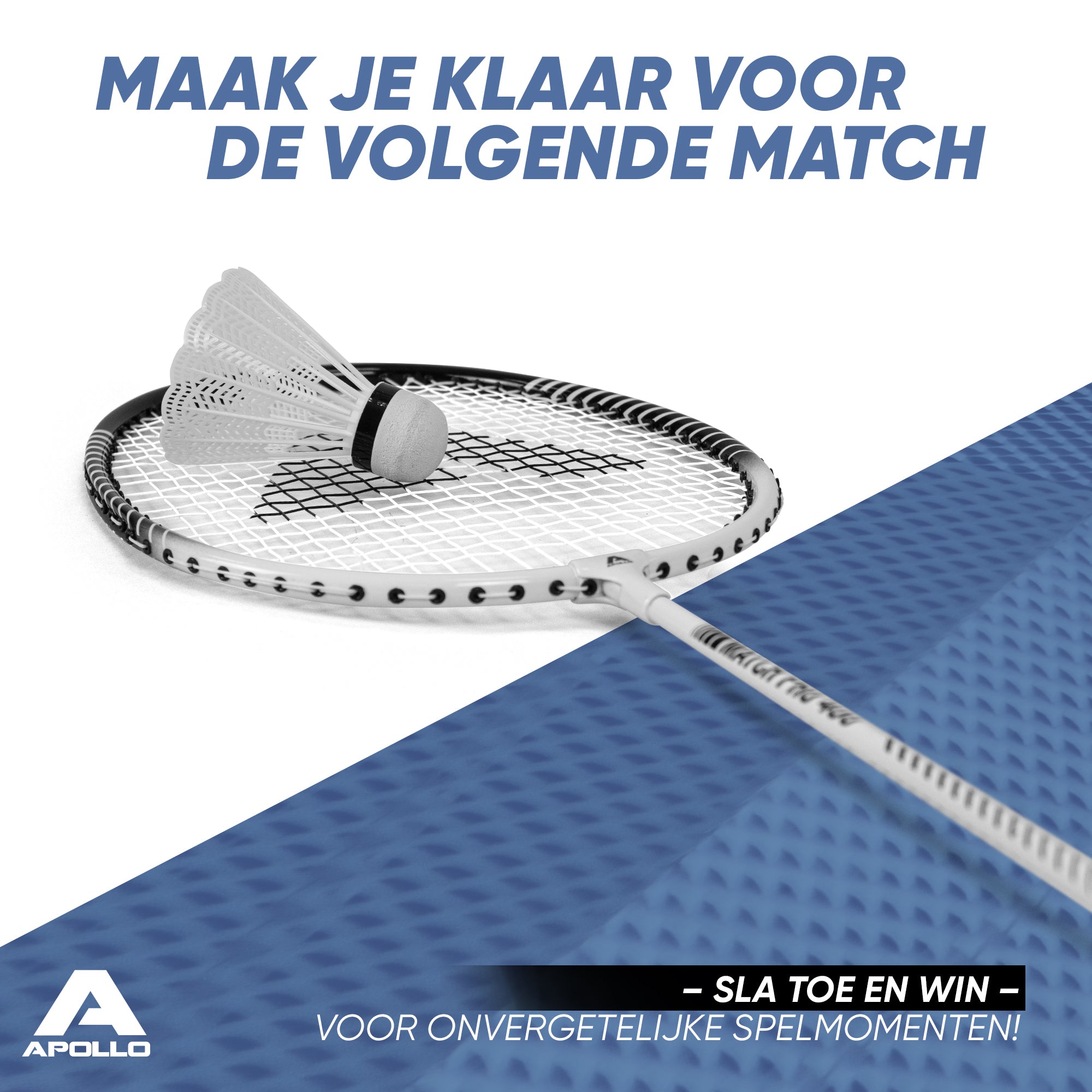 Apollo Badmintonset Match Pro 400 - Badmintonracket voor kinderen en volwassenen Wit Zwart