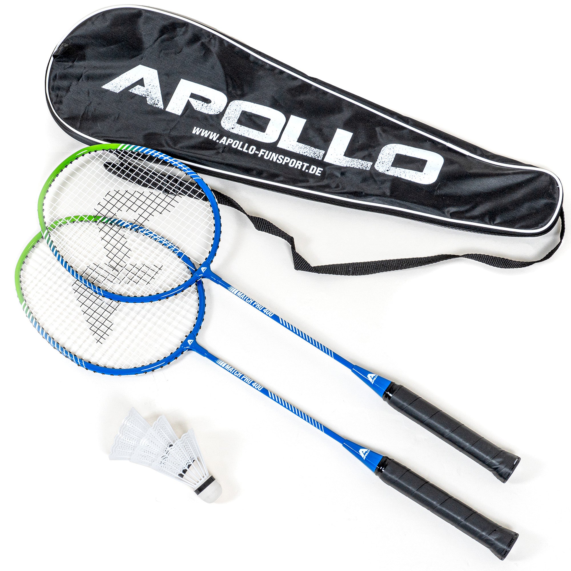 Apollo Badmintonset Match Pro 400 - Badmintonracket voor kinderen en volwassenen Blauw Groen