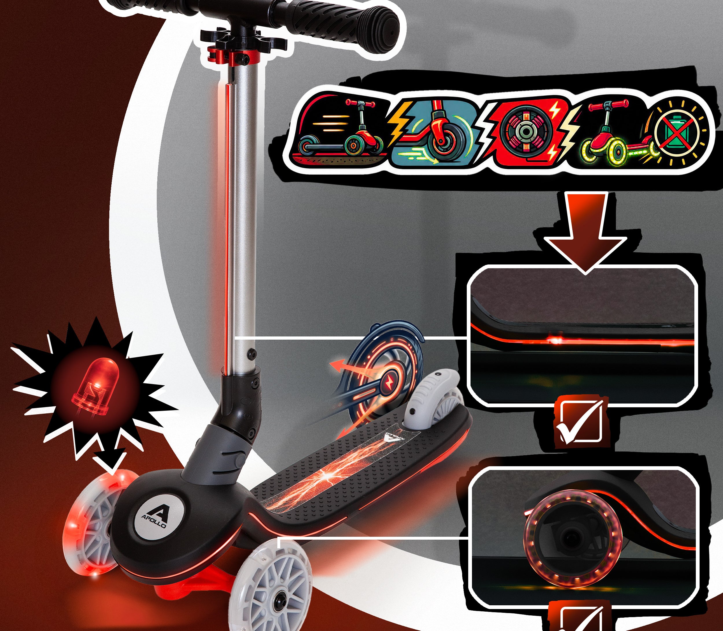 Apollo Funsport Nederland Apollo Whizzie LED kinderstep, opvouwbare kinderstep Zwarte Vlam