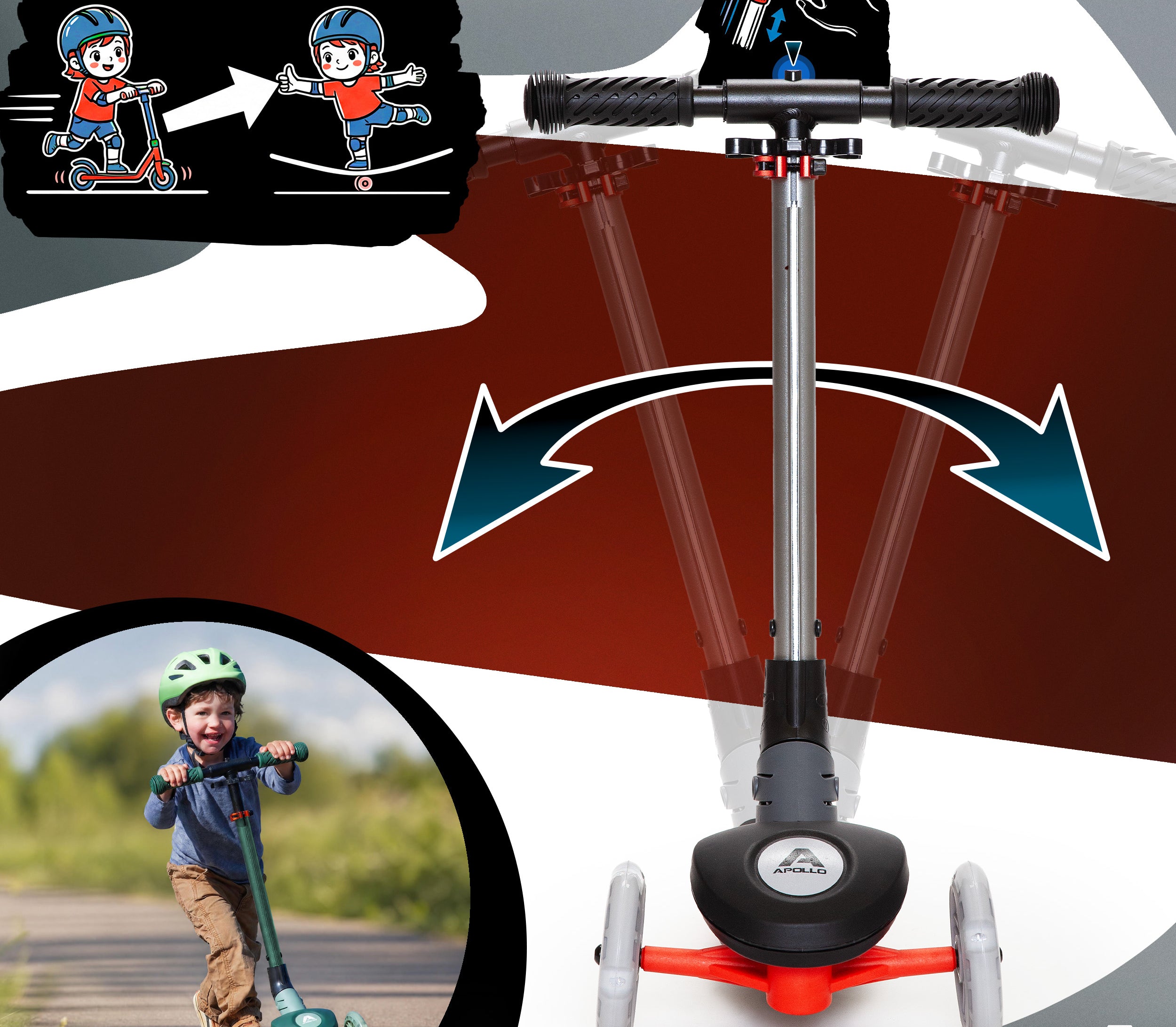 Apollo Funsport Nederland Apollo Whizzie LED kinderstep, opvouwbare kinderstep Zwarte Vlam