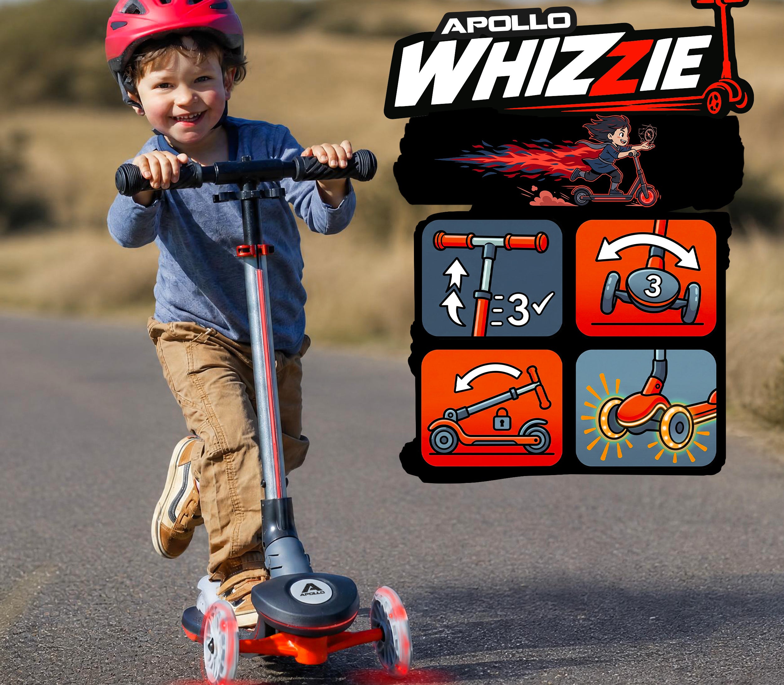 Apollo Funsport Nederland Apollo Whizzie LED kinderstep, opvouwbare kinderstep Zwarte Vlam