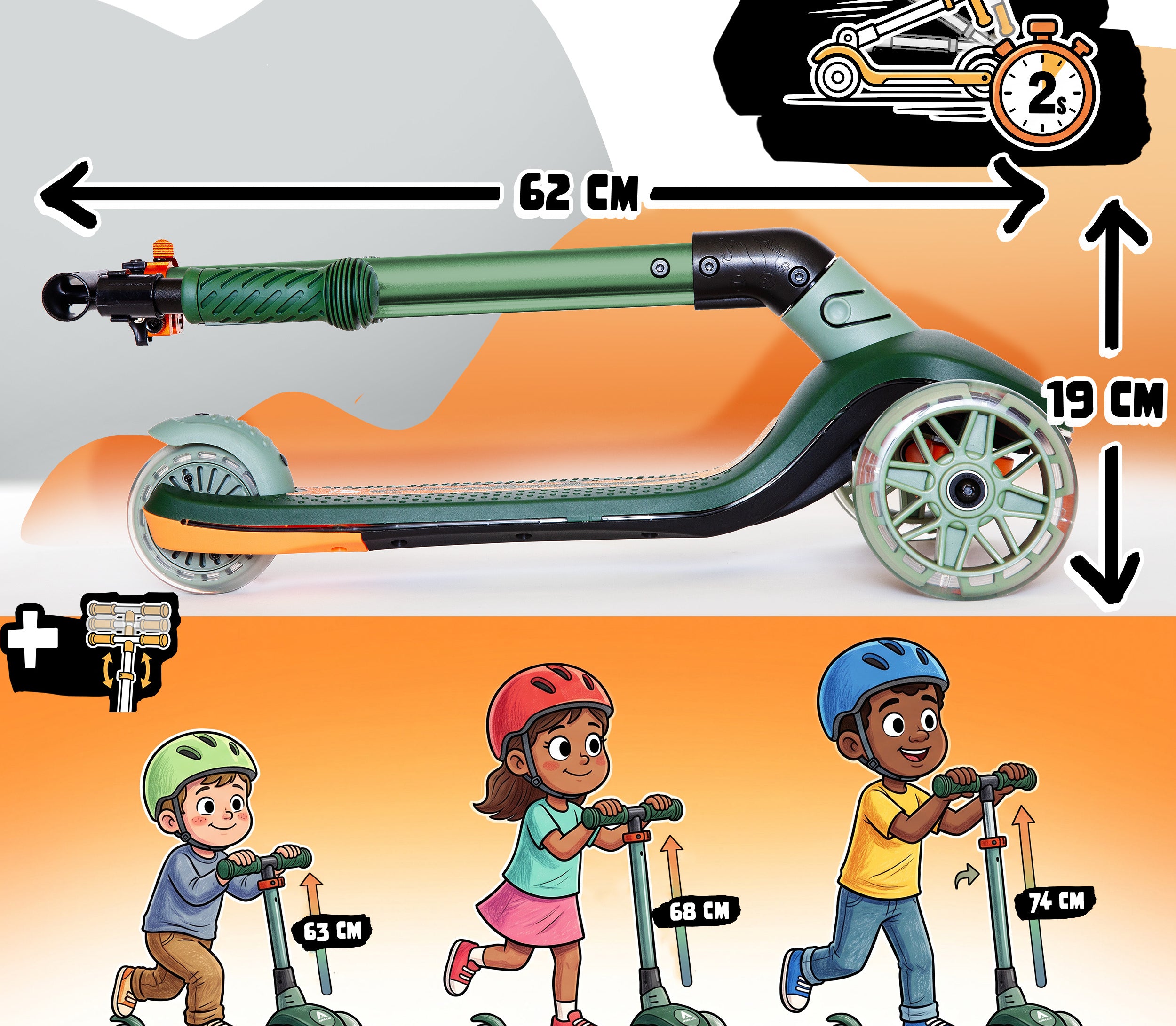 Apollo Funsport Nederland Apollo Whizzie LED kinderstep, opvouwbare kinderstep Croco