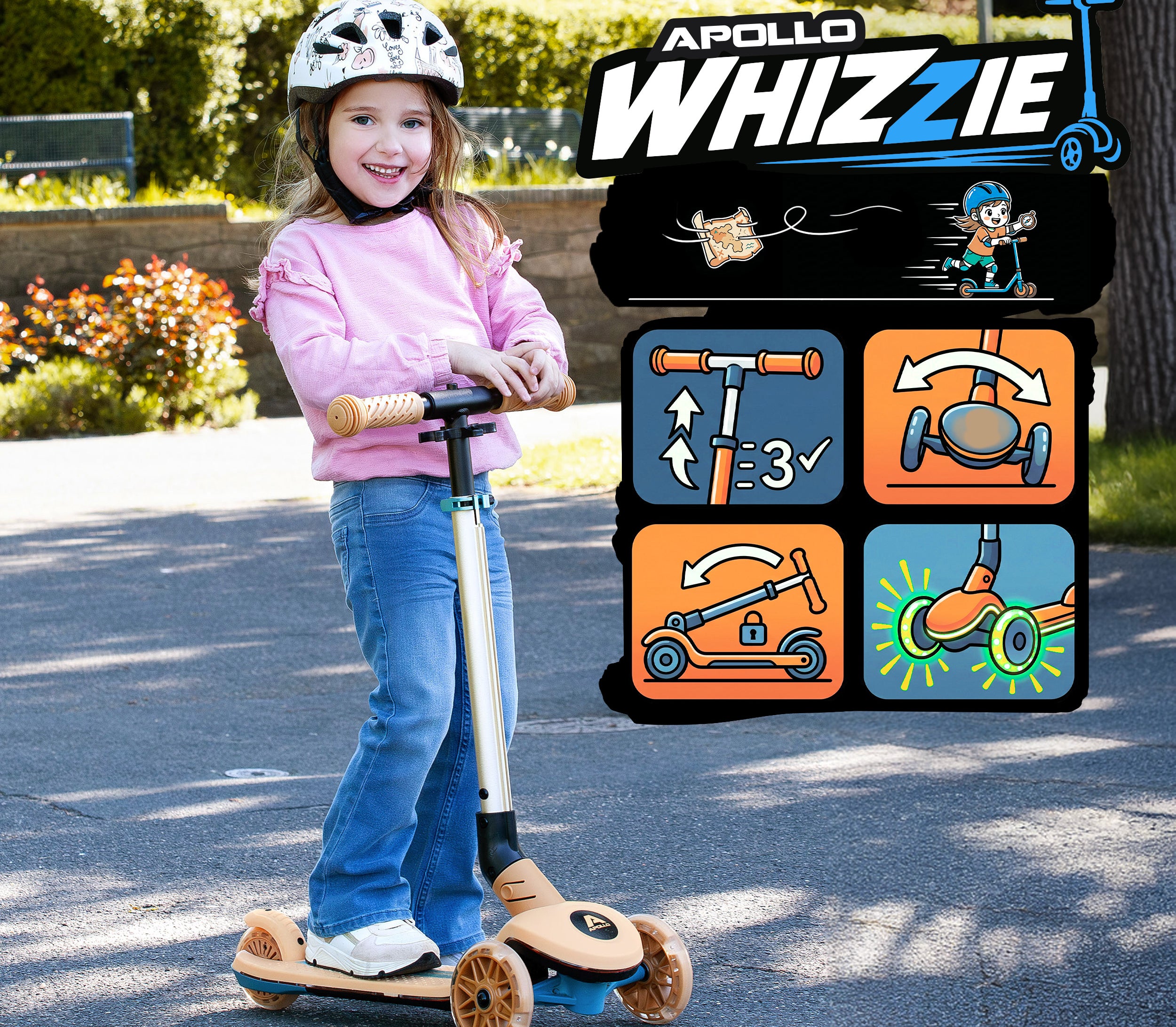 Apollo Funsport Nederland Apollo Whizzie LED kinderstep, opvouwbare kinderstep Giraf