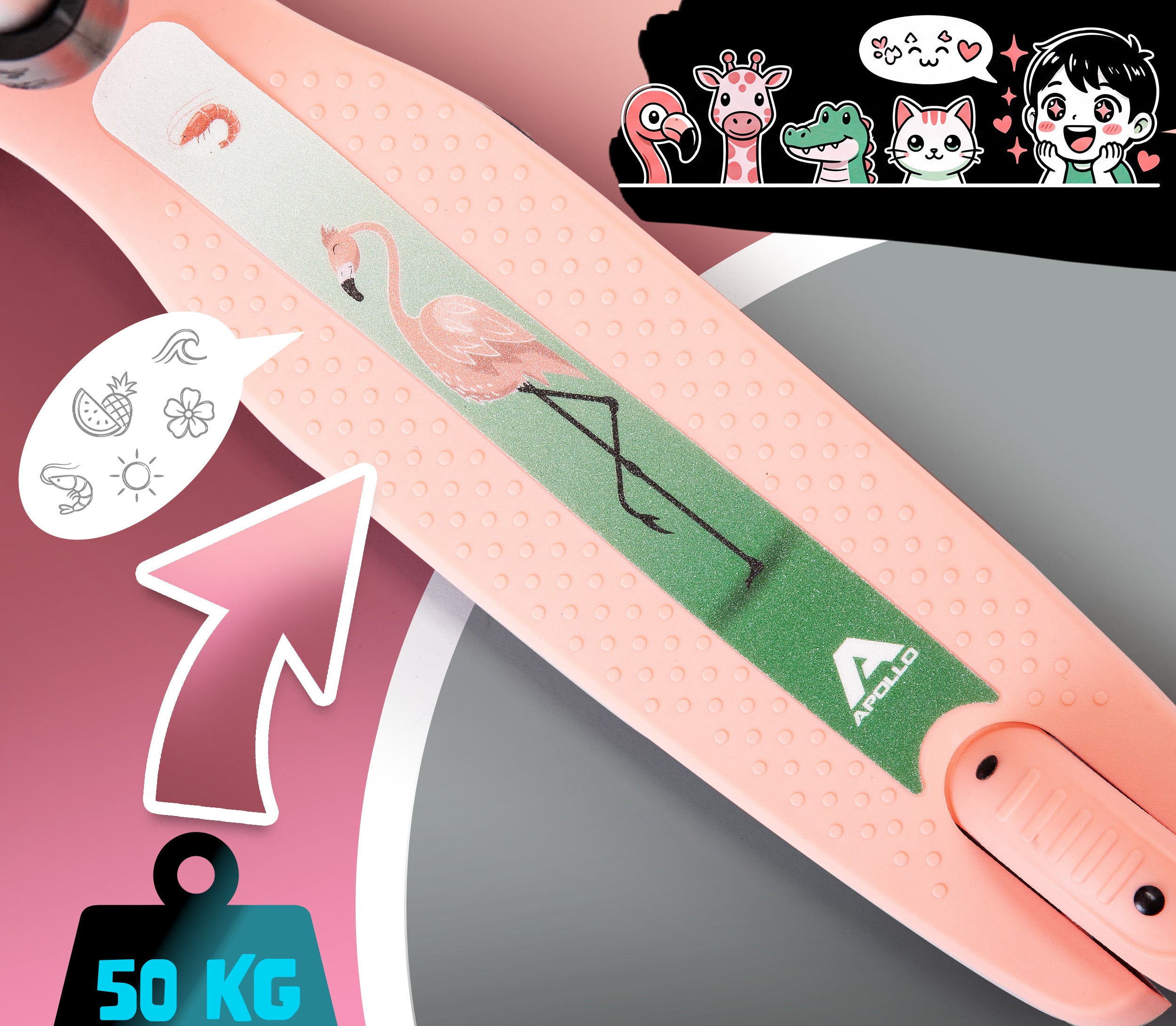 Apollo Funsport Nederland Apollo Whizzie LED kinderstep, opvouwbare kinderstep Flamingo