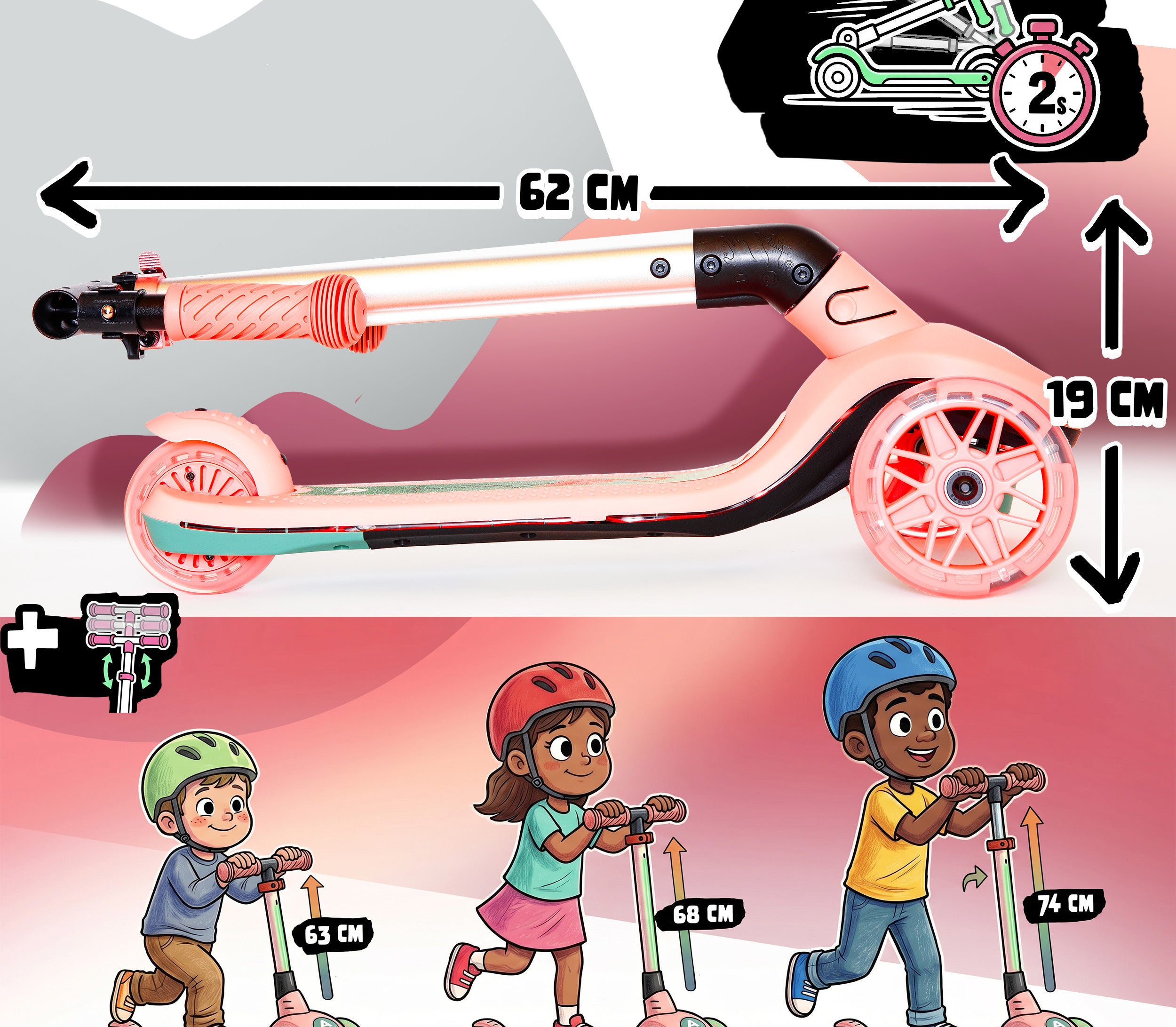 Apollo Funsport Nederland Apollo Whizzie LED kinderstep, opvouwbare kinderstep Flamingo