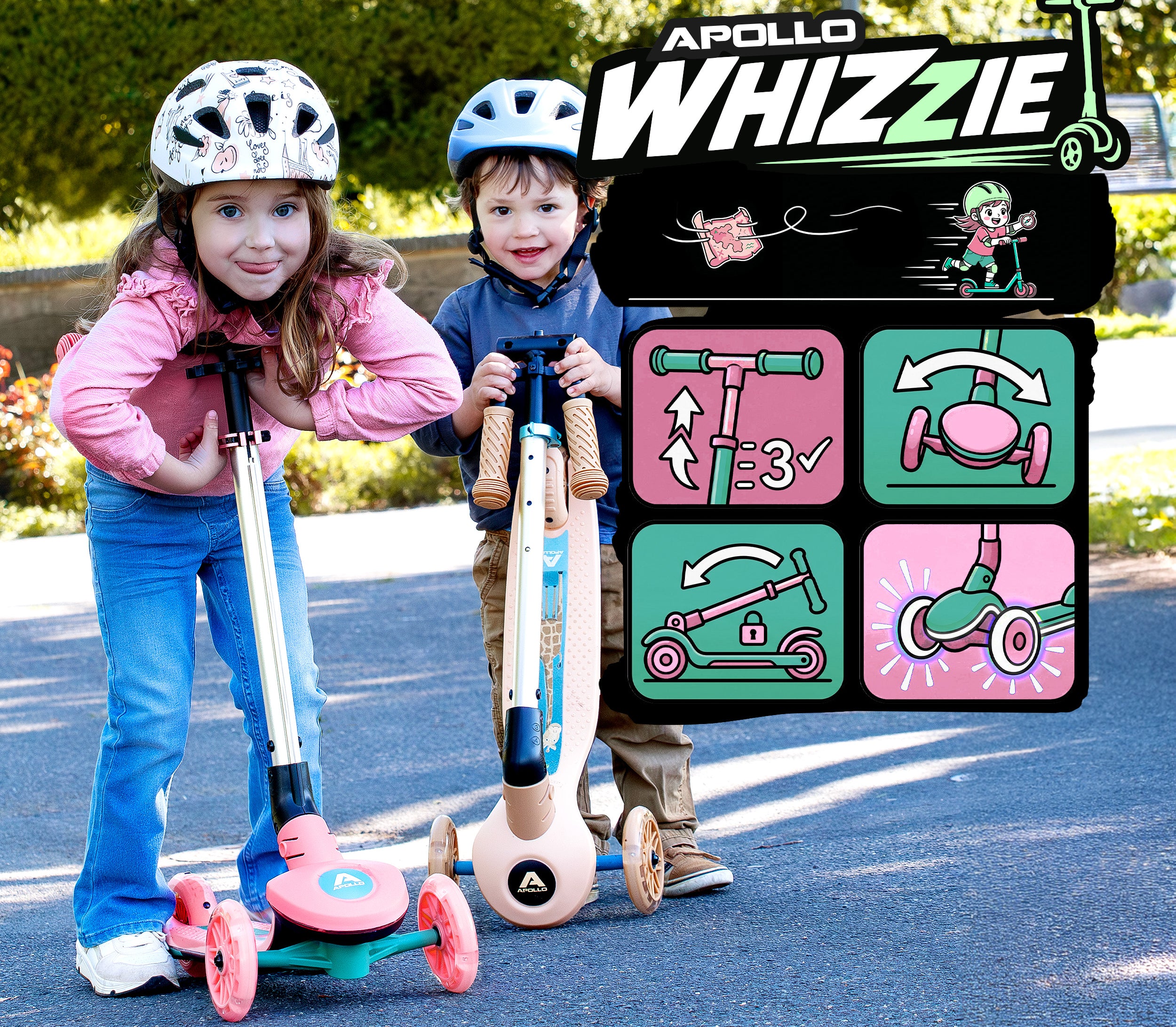 Apollo Funsport Nederland Apollo Whizzie LED kinderstep, opvouwbare kinderstep Flamingo