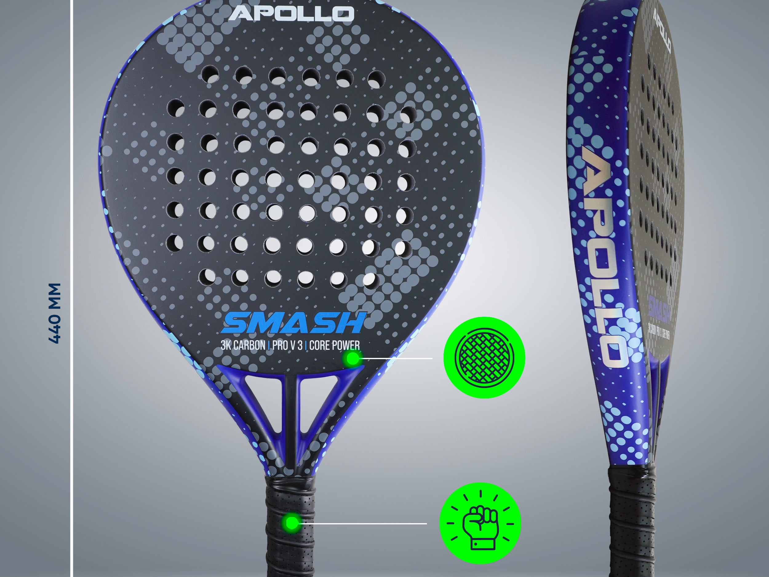 Apollo Funsport Nederland Apollo 3K Smash Padelracket Silver Blue