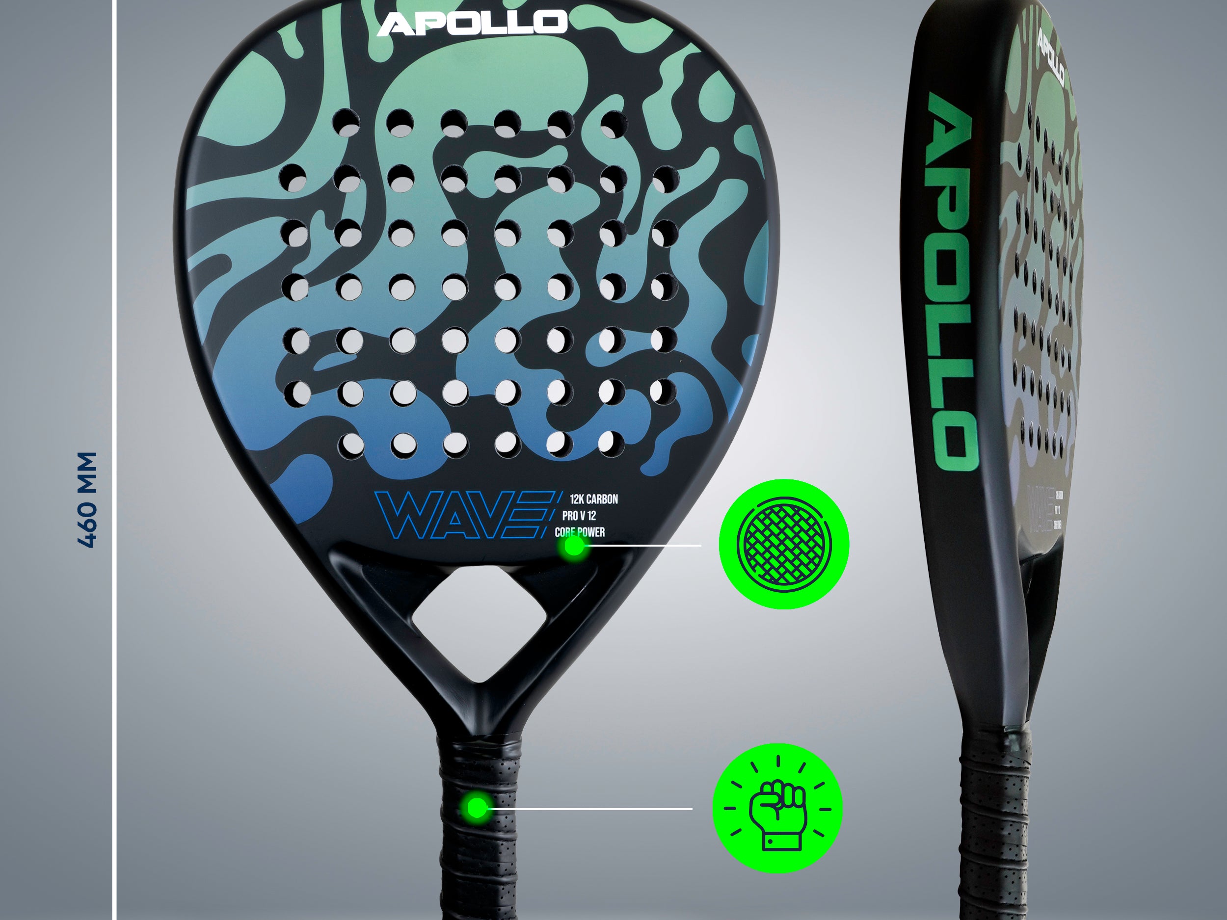 Apollo Funsport Nederland Apollo 12K Wave Padelracket Mint Blue