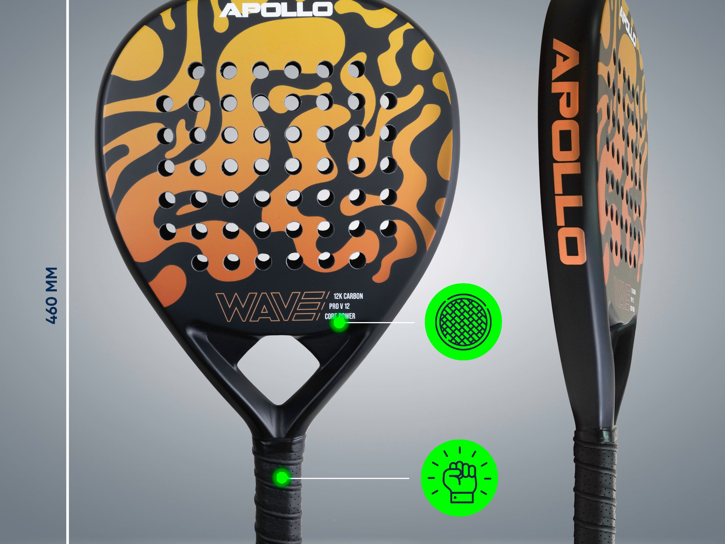 Apollo Funsport Nederland Apollo 12K Wave Padelracket Orange Yellow