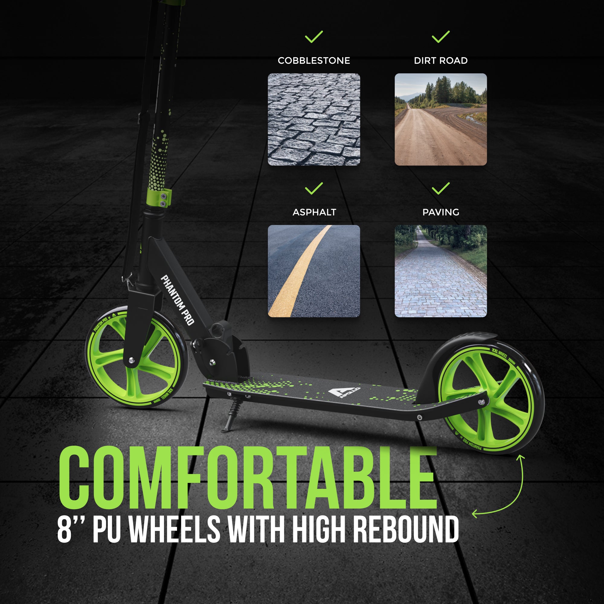 Apollo 'Phantom Pro' Opvouwbare en in hoogte verstelbare stadsscooter Groen