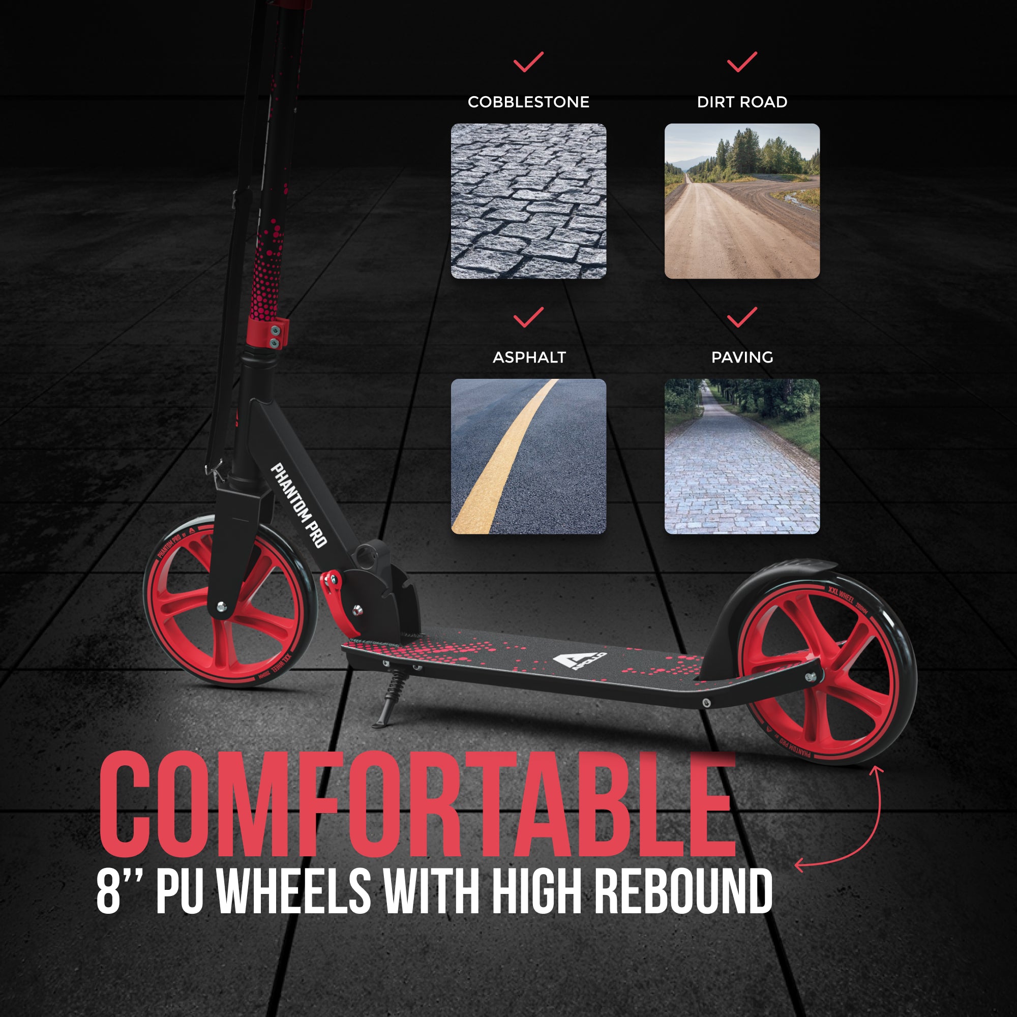 Apollo 'Phantom Pro' Opvouwbare en in hoogte verstelbare stadsscooter Rood