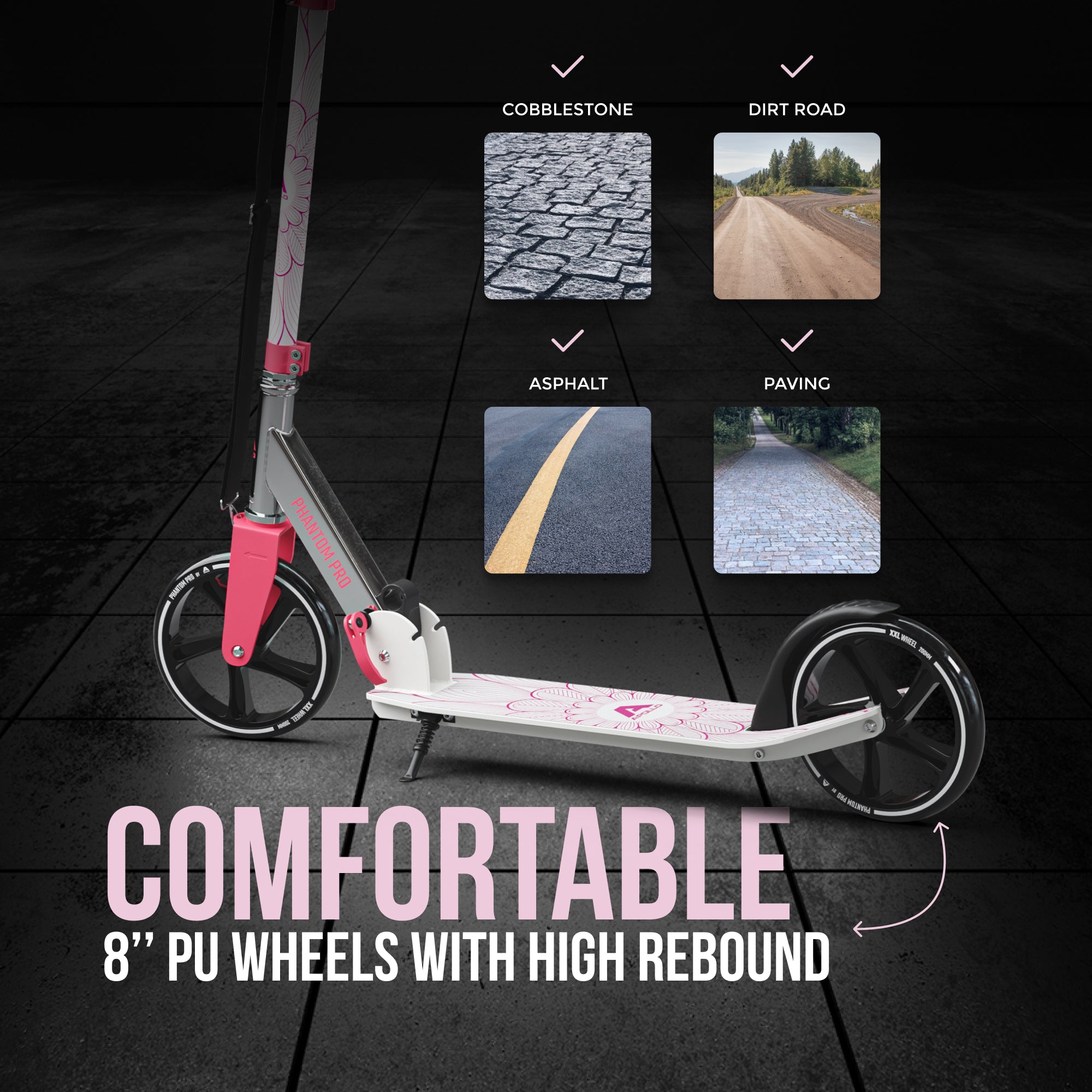 Apollo 'Phantom Pro' Opvouwbare en in hoogte verstelbare stadsscooter Roze