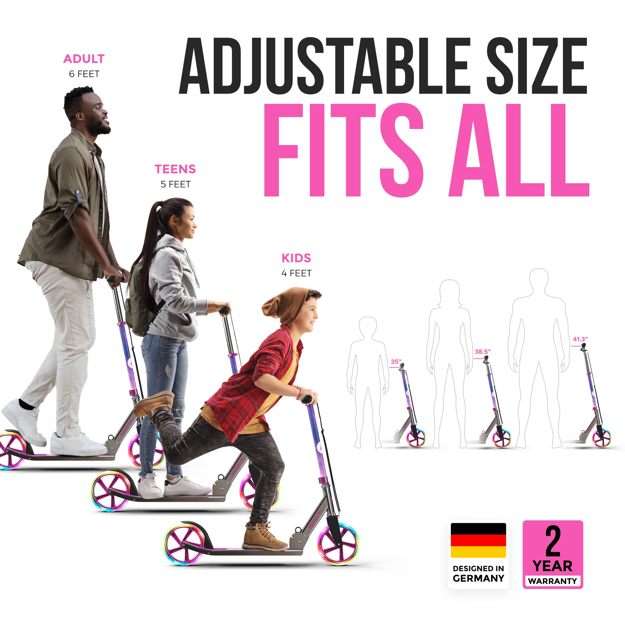 Apollo 'Phantom Pro' Opvouwbare en in hoogte verstelbare stadsscooter Starlight