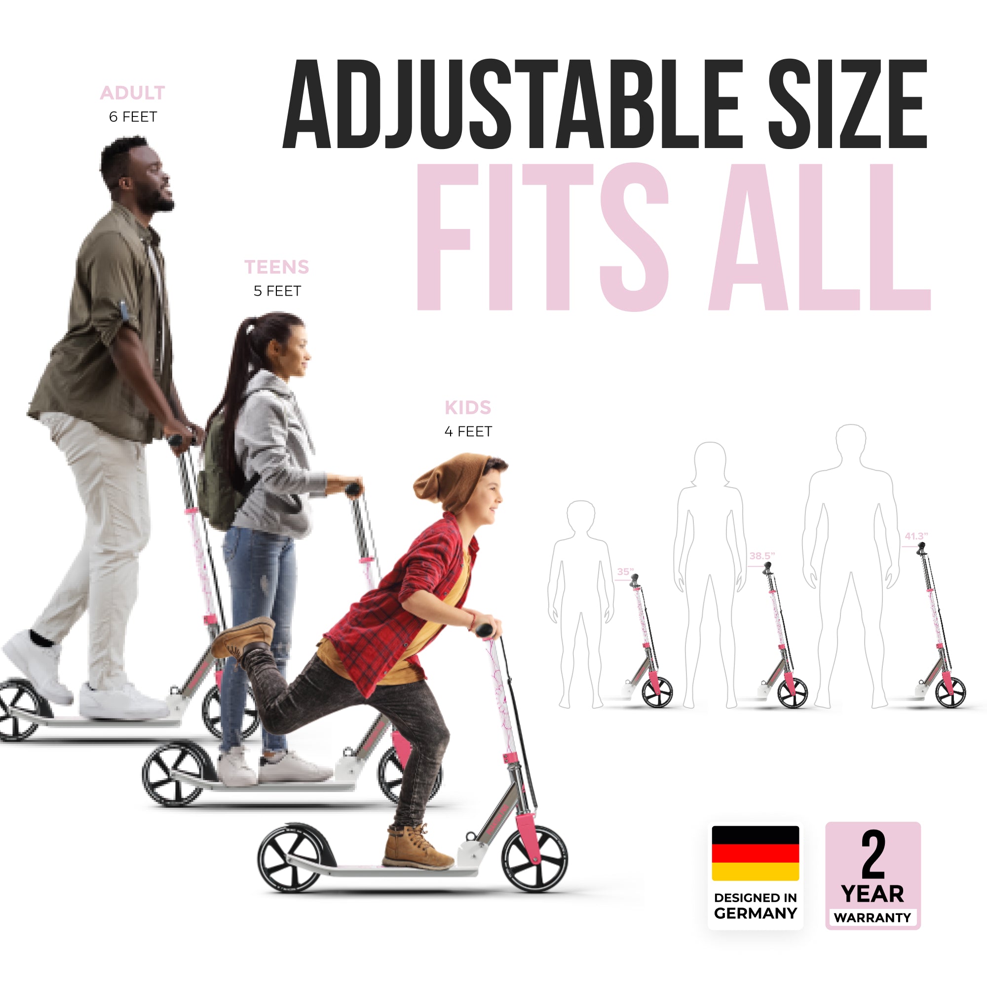 Apollo 'Phantom Pro' Opvouwbare en in hoogte verstelbare stadsscooter Roze