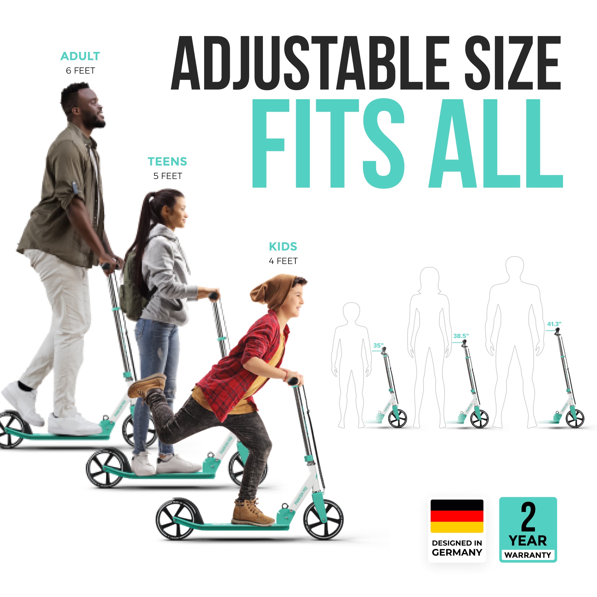 Apollo 'Phantom Pro' Opvouwbare en in hoogte verstelbare stadsscooter Mint