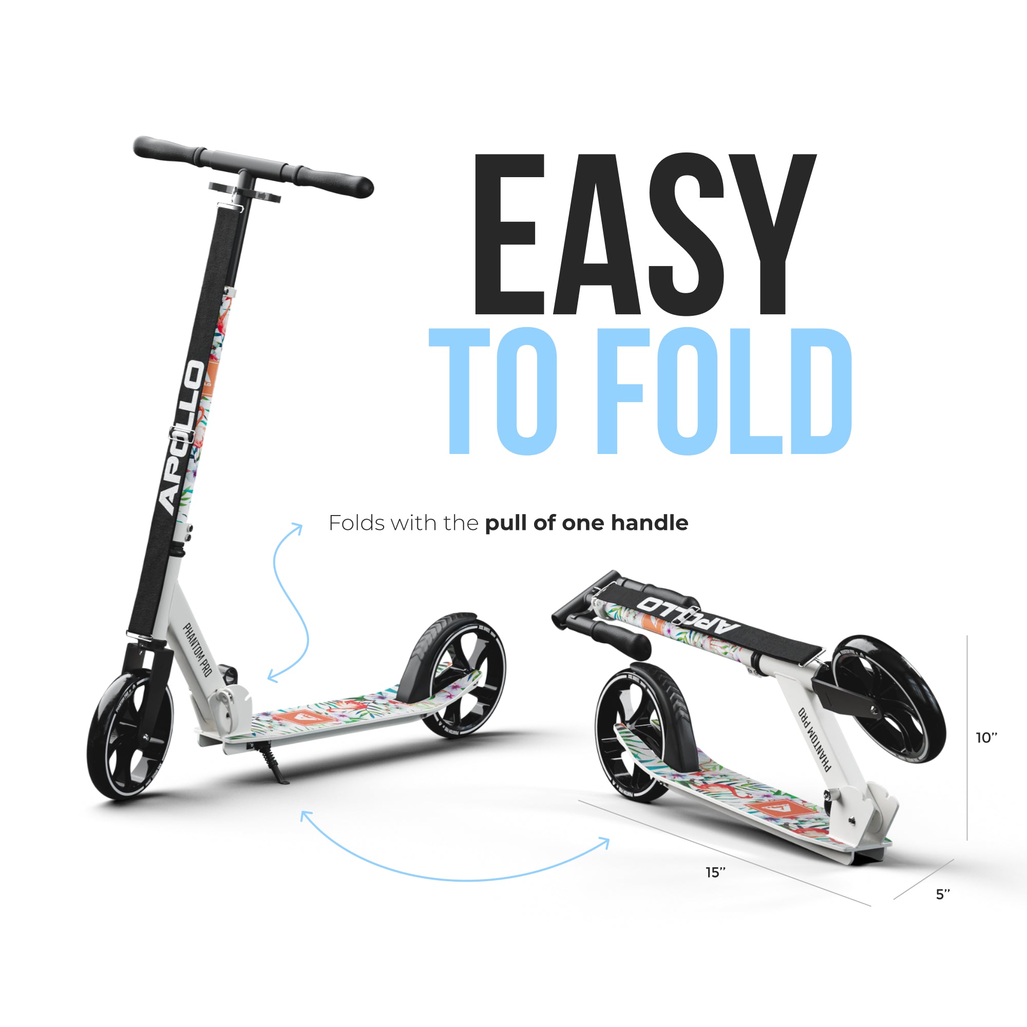 Apollo 'Phantom Pro' Opvouwbare en in hoogte verstelbare stadsscooter Flamingo