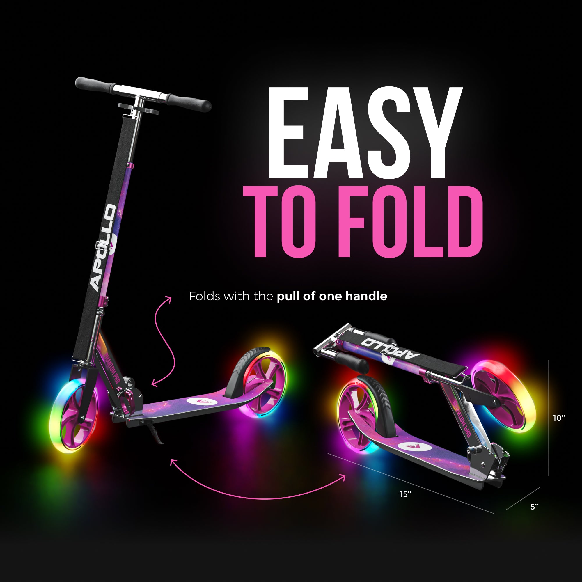 Apollo 'Phantom Pro' Opvouwbare en in hoogte verstelbare stadsscooter Starlight
