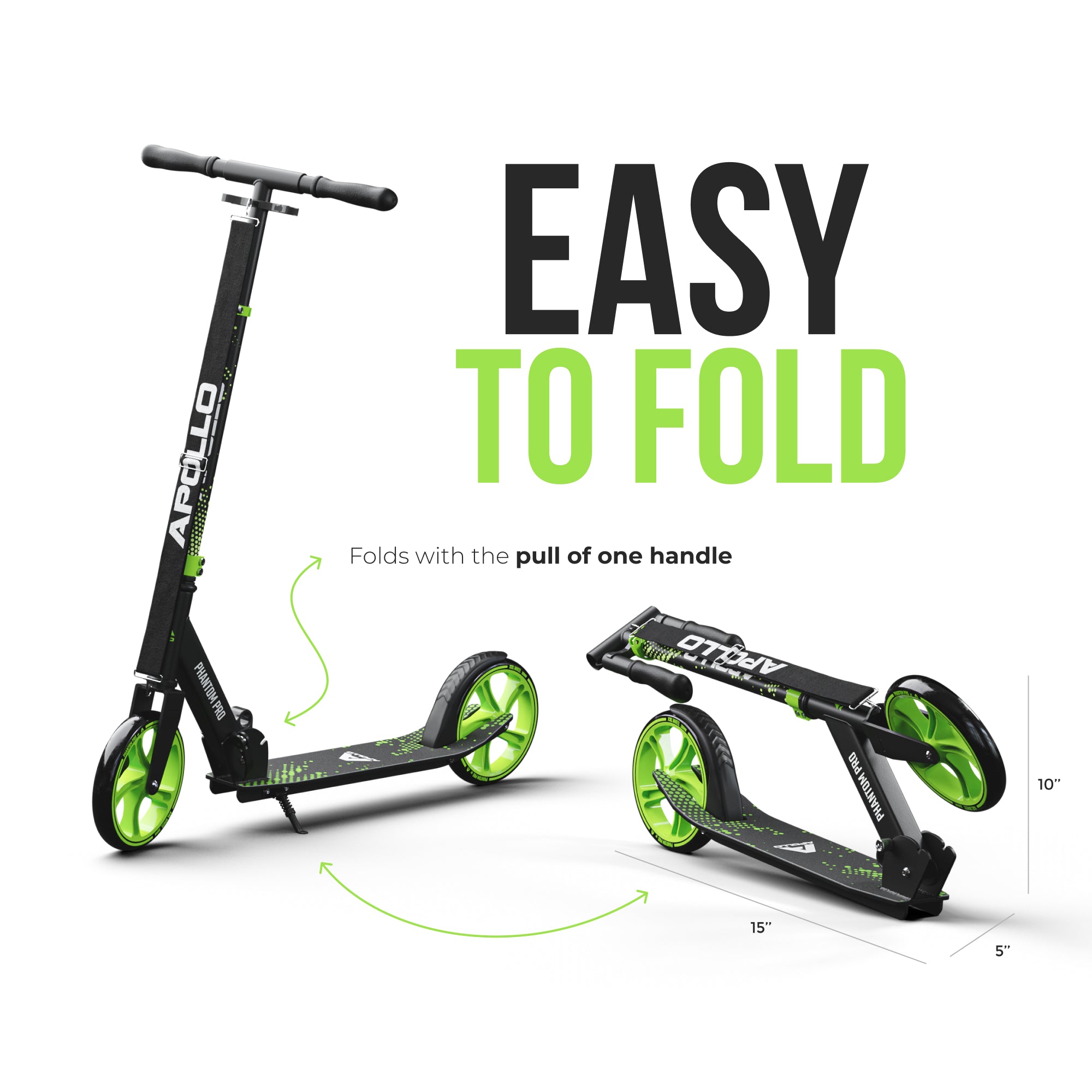 Apollo 'Phantom Pro' Opvouwbare en in hoogte verstelbare stadsscooter Groen