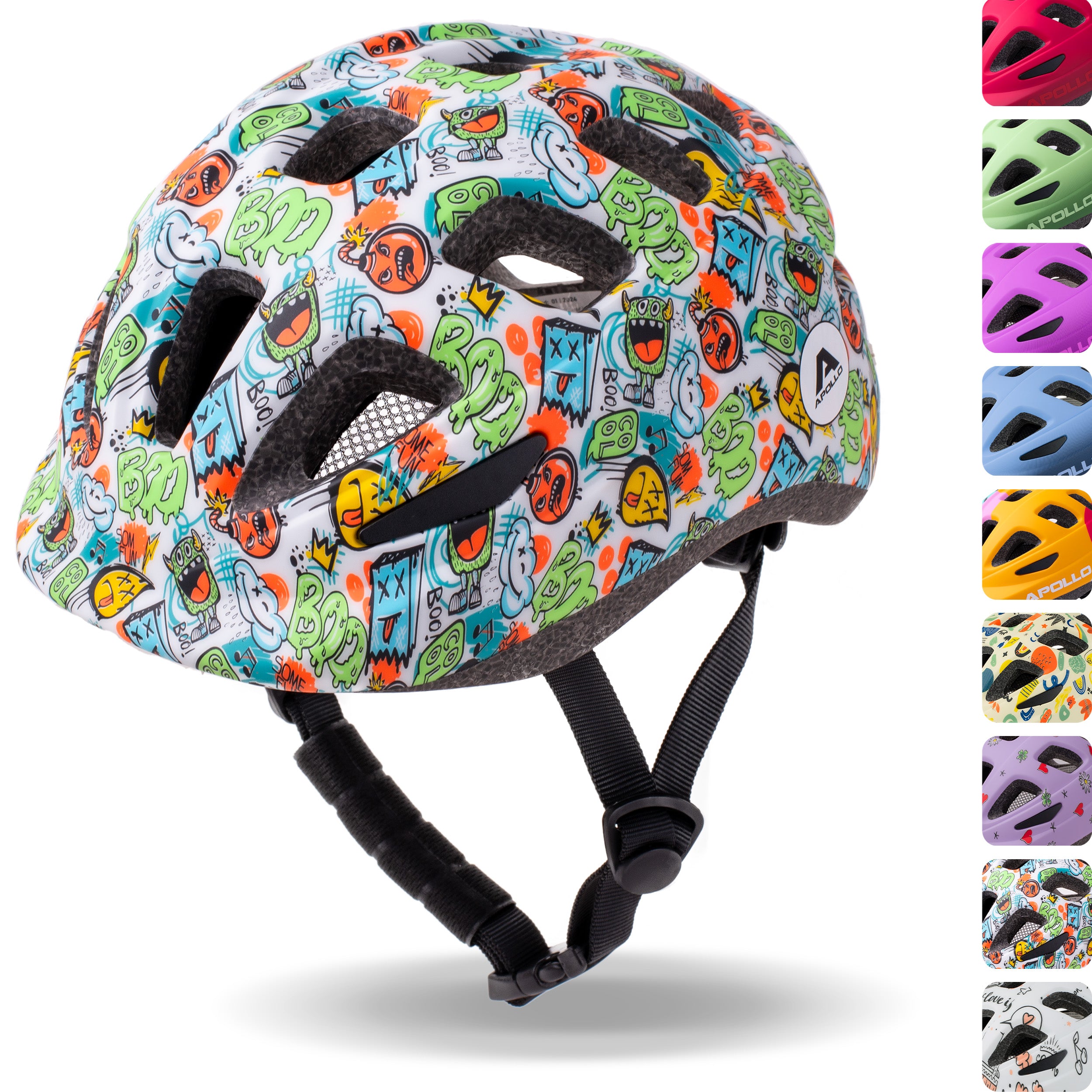 Apollo Kinder fietshelm, helm voor kinderen & tieners, multisport helm Monsta Mania