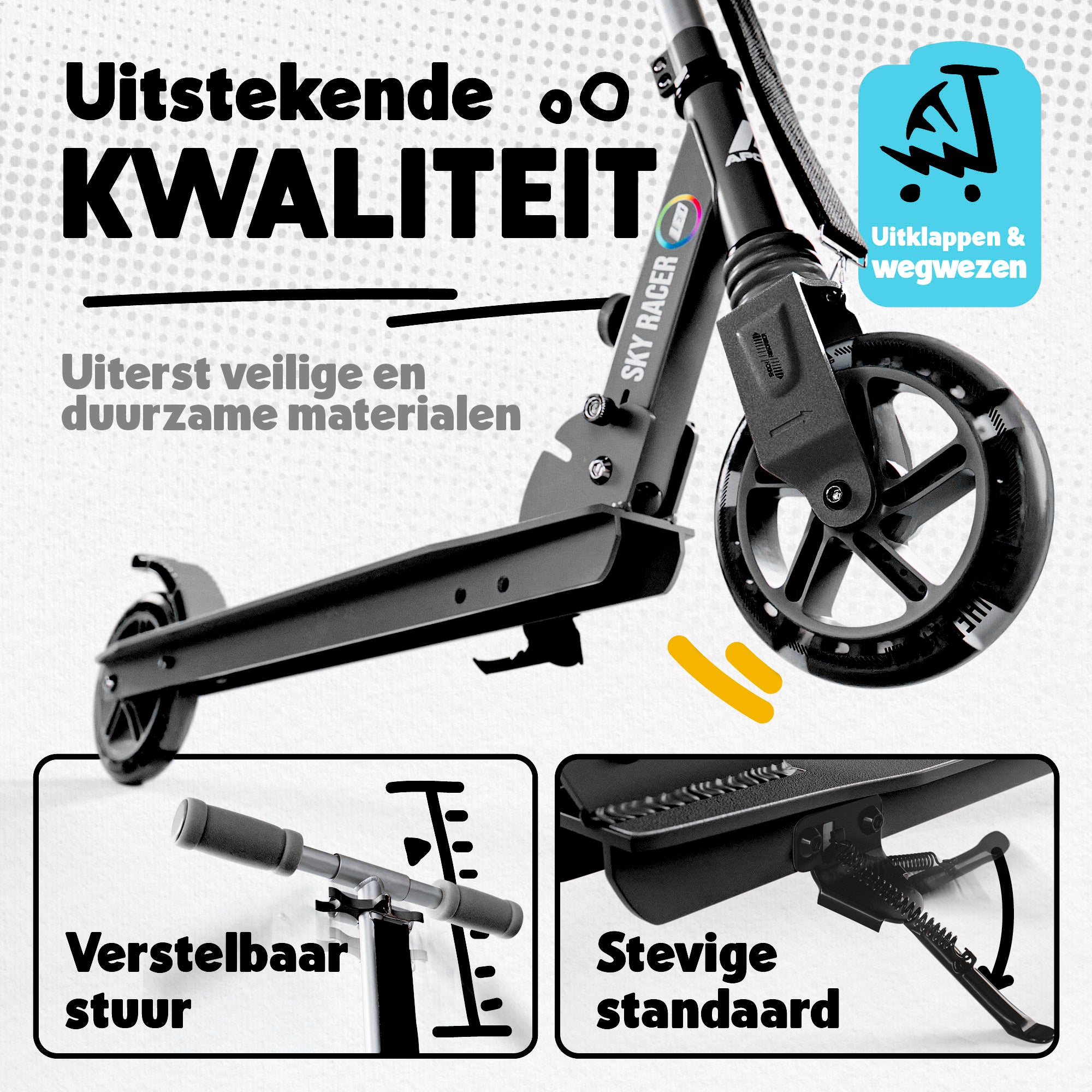 Apollo 145 mm City-Scooter met Vering "Skyracer" opvouwbaar en in hoogte verstelbaar Zwart