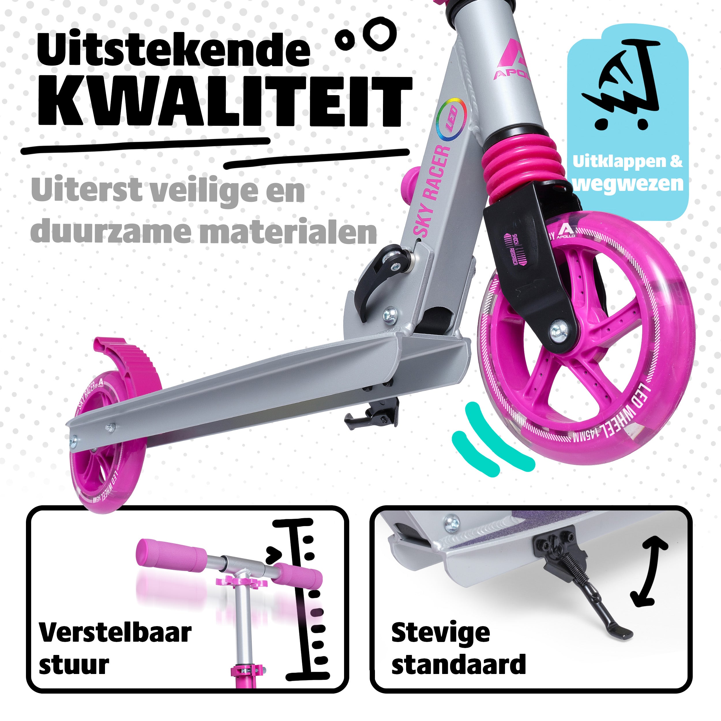 Apollo 145 mm City-Scooter met Vering "Skyracer" opvouwbaar en in hoogte verstelbaar Starlight