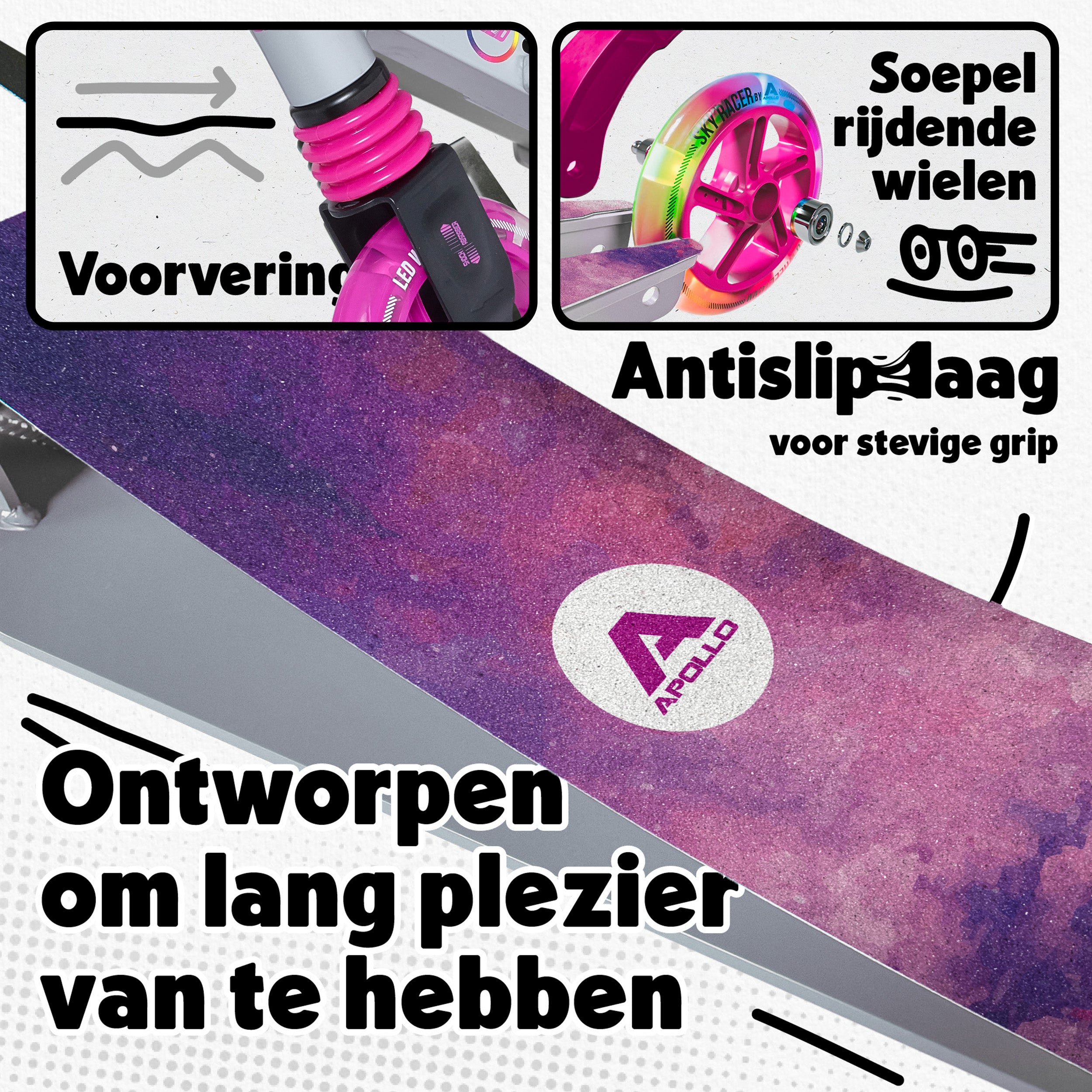 Apollo 145 mm City-Scooter met Vering "Skyracer" opvouwbaar en in hoogte verstelbaar Starlight