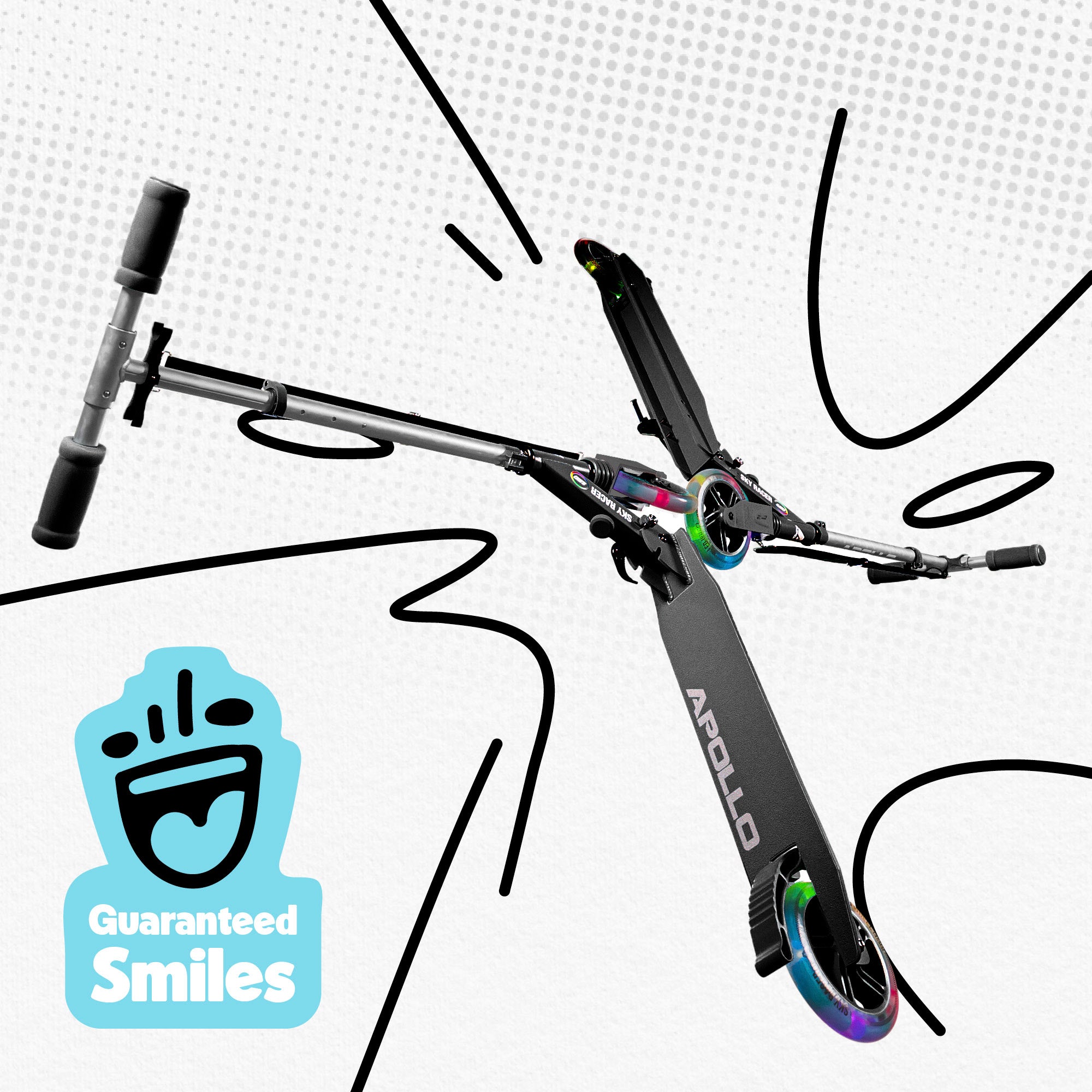 Apollo 145 mm City-Scooter met Vering "Skyracer" opvouwbaar en in hoogte verstelbaar Zwart