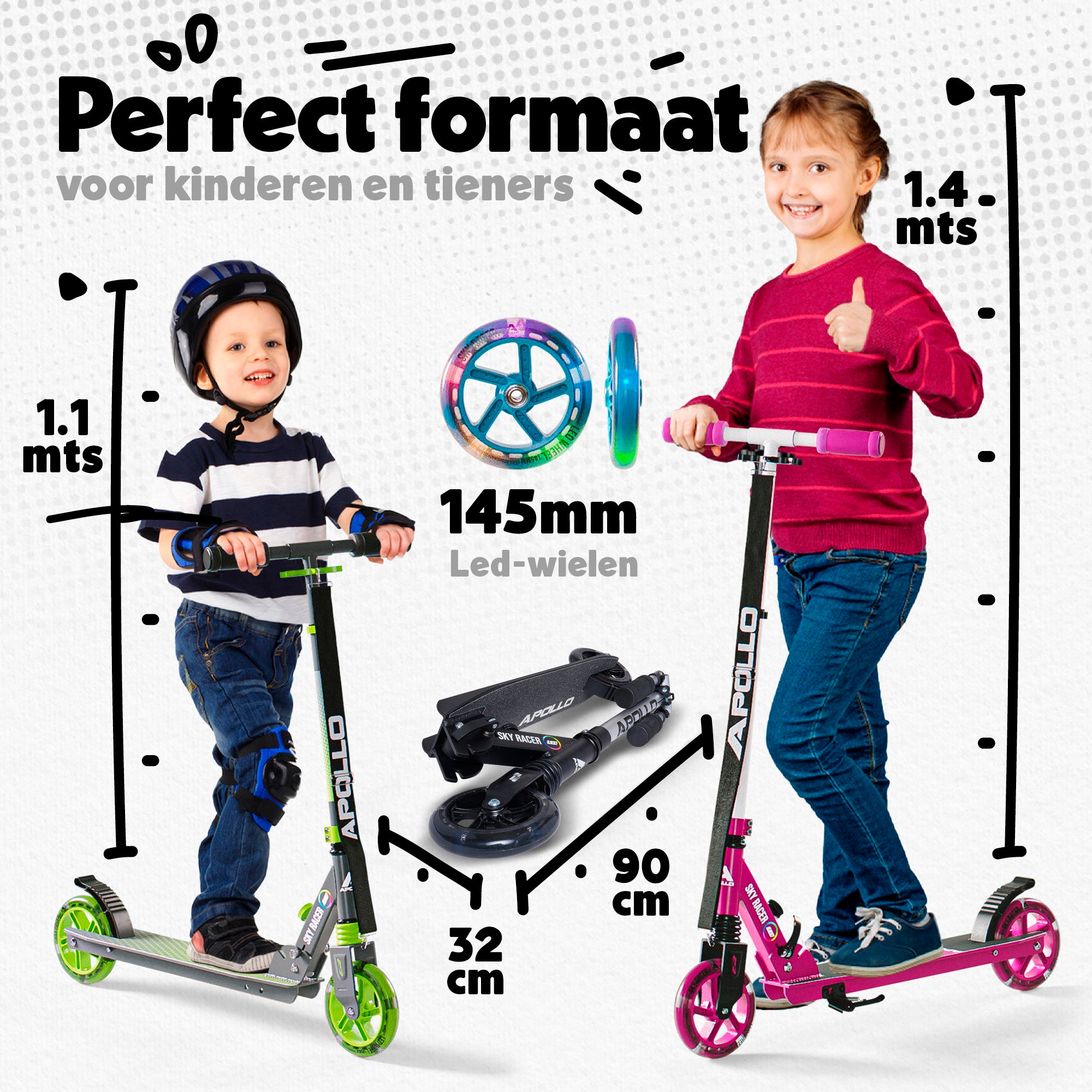 Apollo 145 mm City-Scooter met Vering "Skyracer" opvouwbaar en in hoogte verstelbaar Zwart