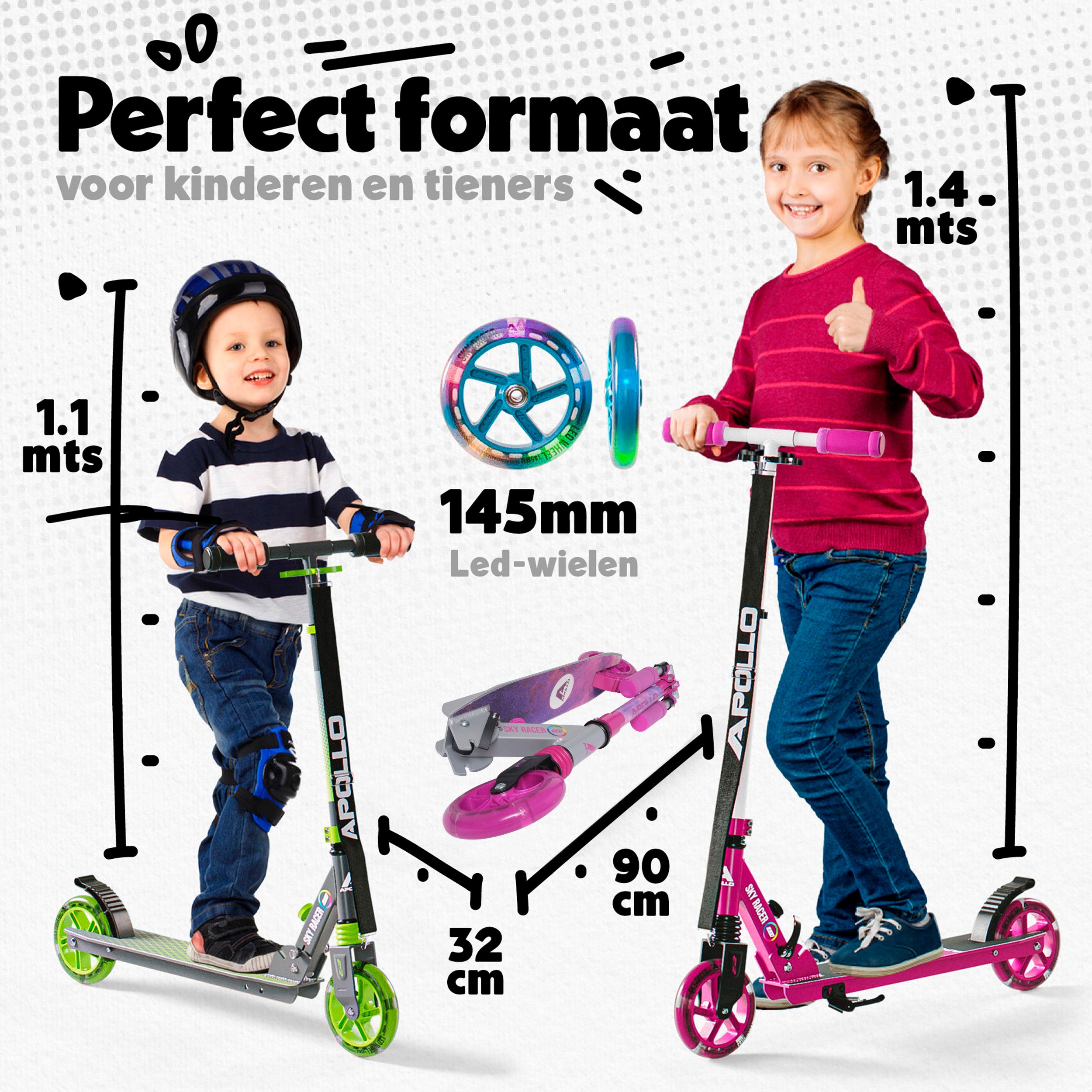 Apollo 145 mm City-Scooter met Vering "Skyracer" opvouwbaar en in hoogte verstelbaar Starlight