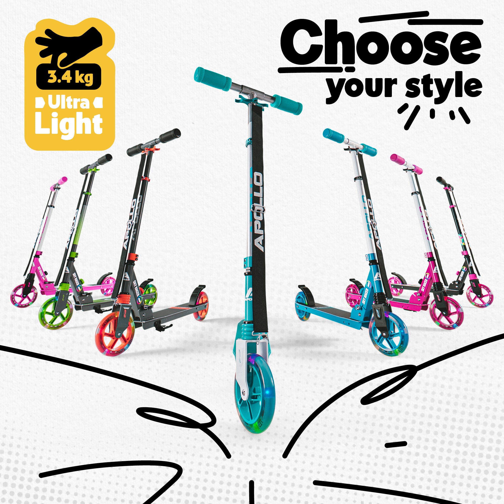 Apollo 145 mm City-Scooter met Vering "Skyracer" opvouwbaar en in hoogte verstelbaar Zwart