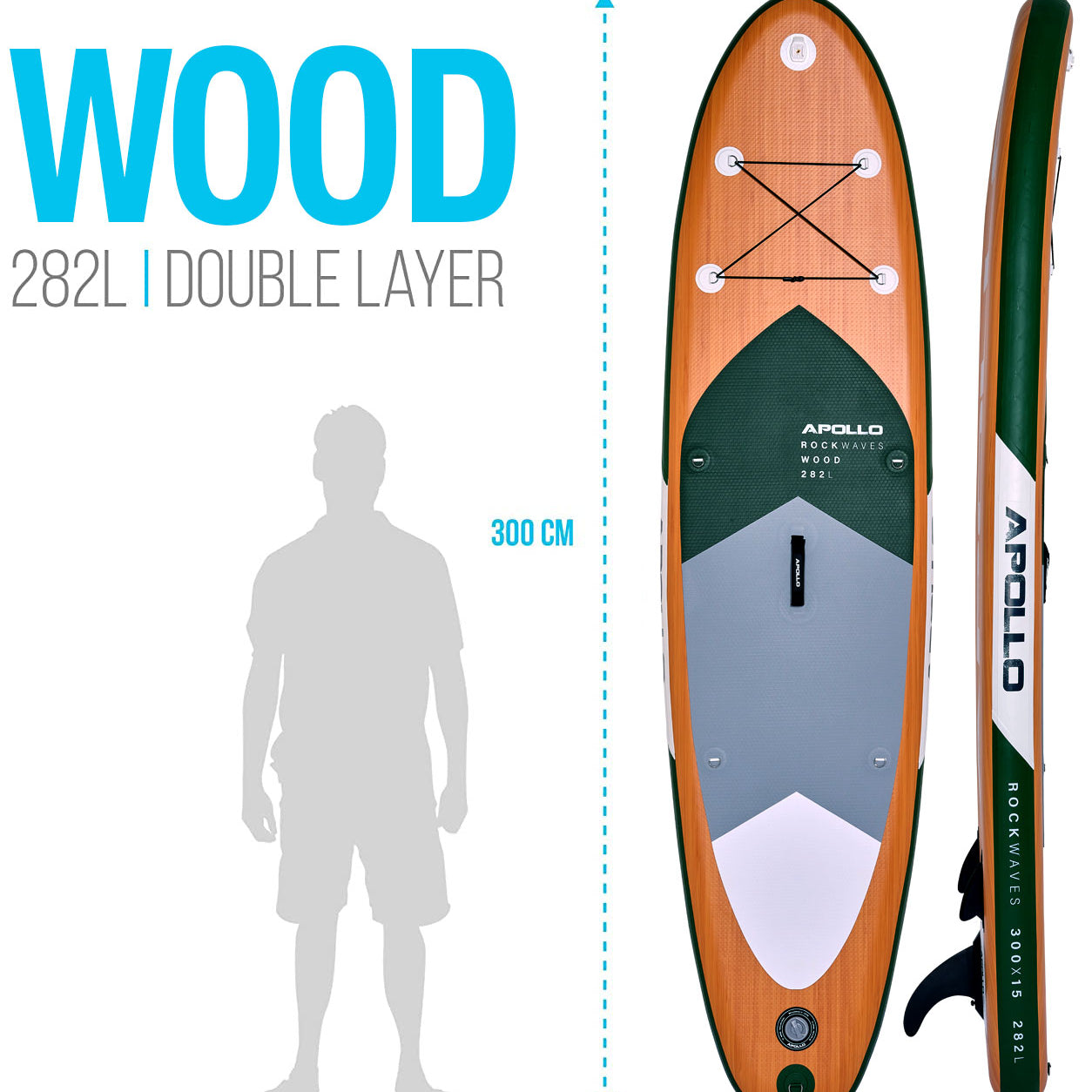 Apollo Funsport NL SUP Board 'Wood' 3m incl. SUP Peddel, Pomp en Reparatiekit Wood Roze